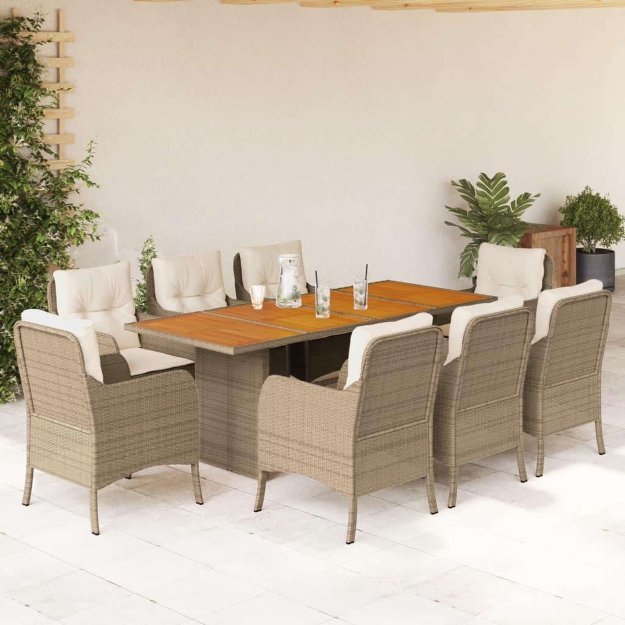 VIDAXL Ensemble a manger de jardin et coussins 9 pcs beige Poly rotin