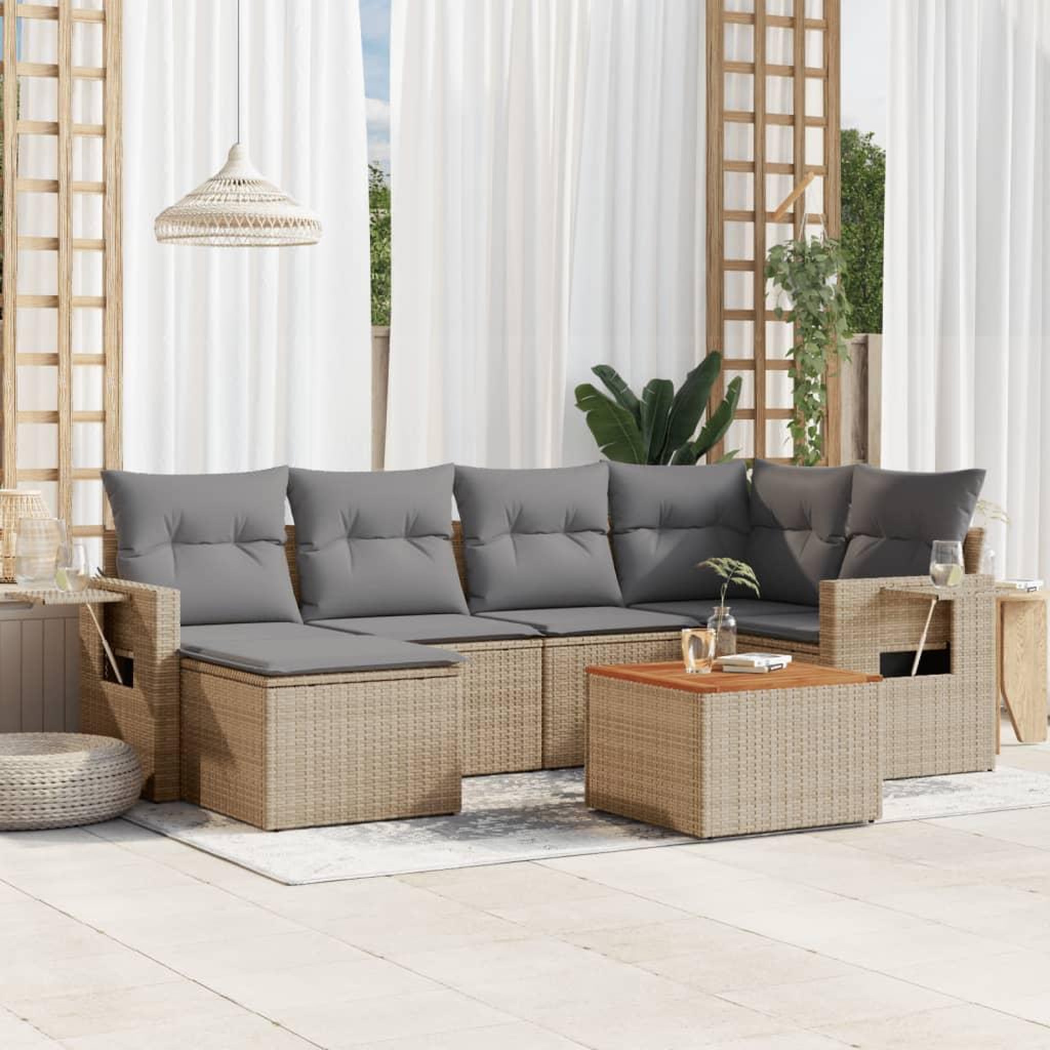 VIDAXL Salon de jardin avec coussins 7 pcs beige resine tressee