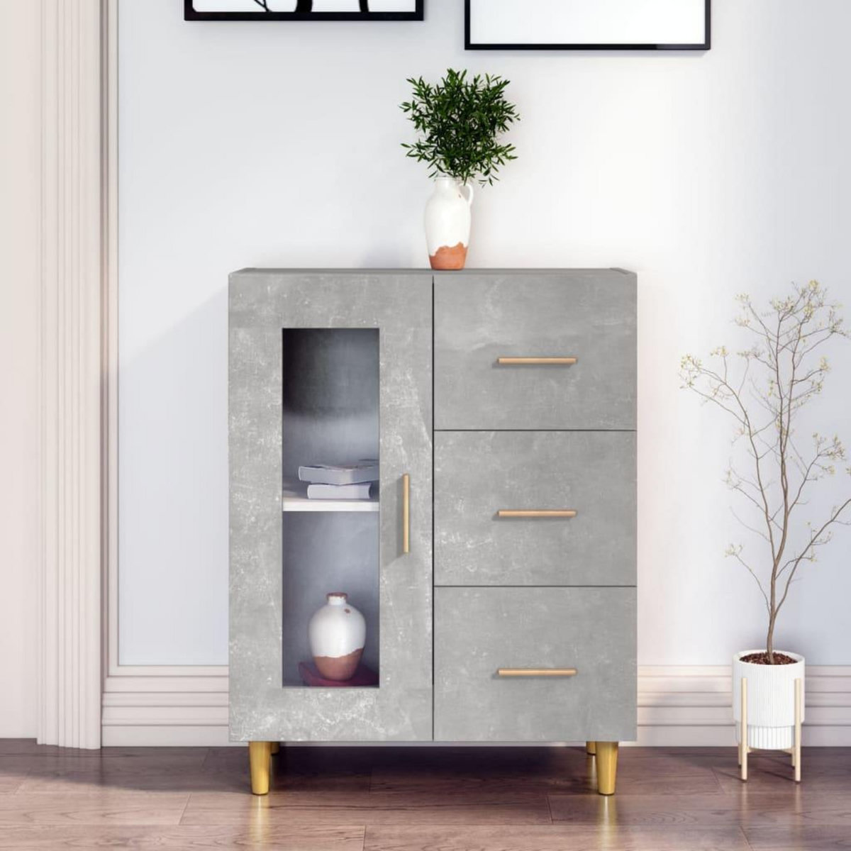 VIDAXL Buffet gris beton 69,5x34x90 cm bois d'ingenierie
