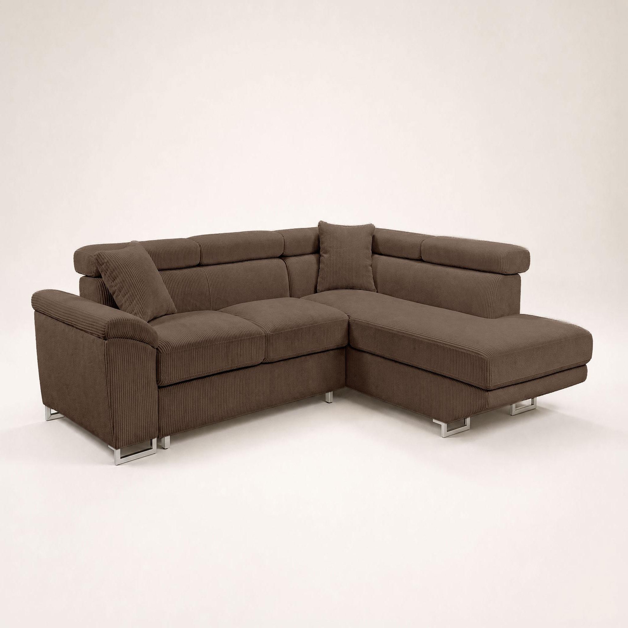 Voir la diapositive 4 : BEST MOBILIER Baoji - canapé d'angle droit 5 places convertible avec têtières et coffre en velours côtelé
