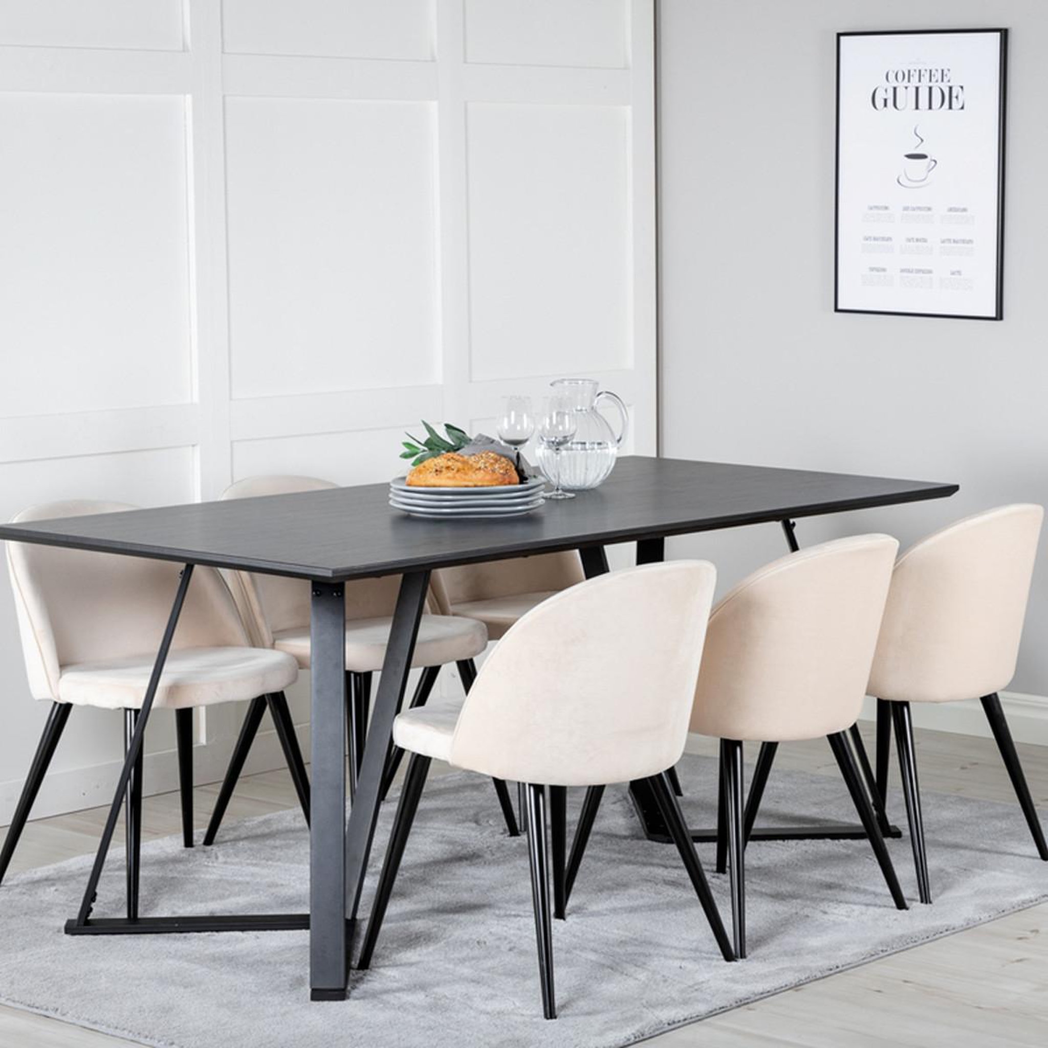 Voir la diapositive 5 : Paris Prix Ensemble table à manger & 6 chaises  marina & velvet  180cm noir & beige