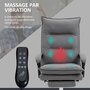 Voir la diapositive 4 : VINSETTO Fauteuil de bureau massant chauffant inclinable réglable repose-pieds rétractable microfibre gris
