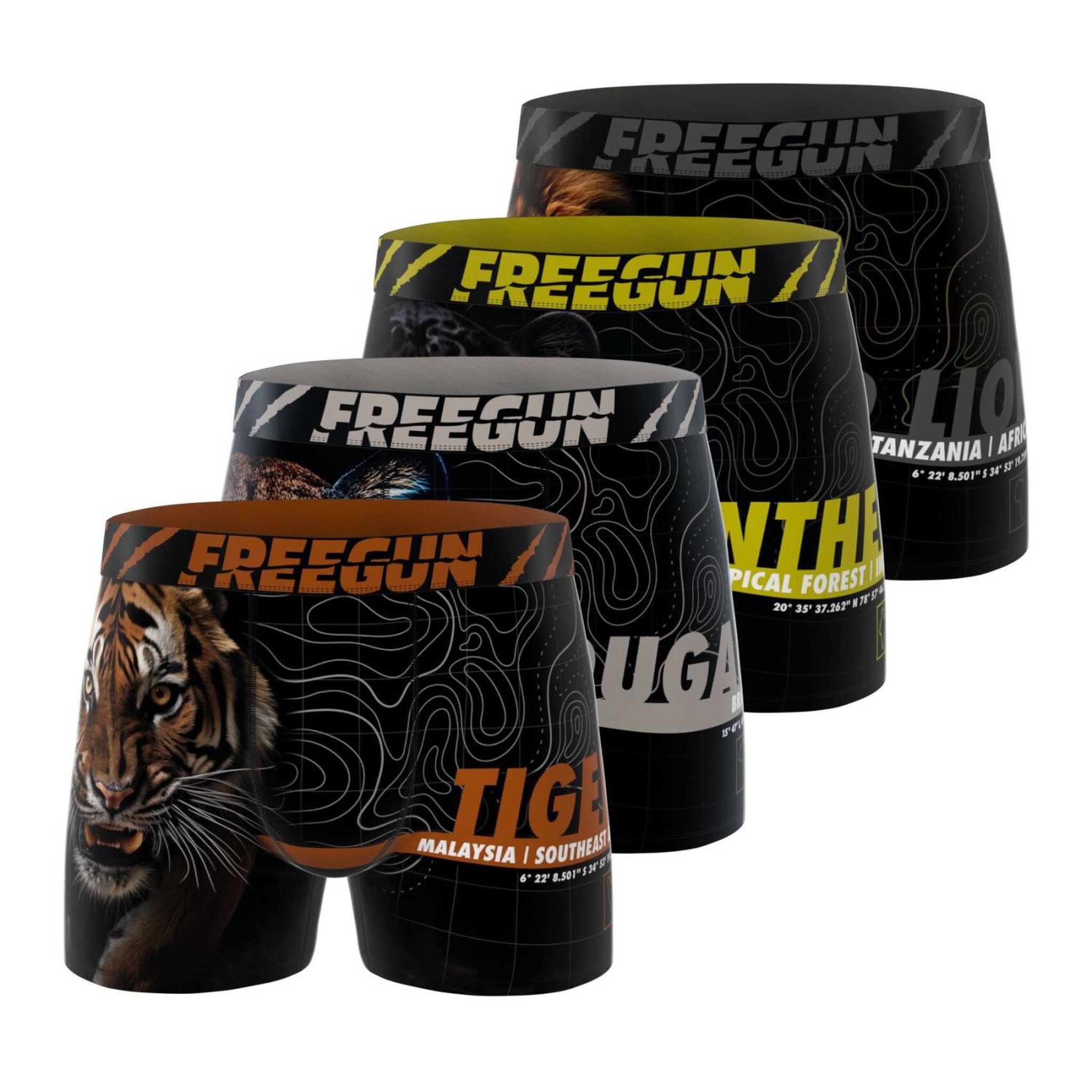 Voir la diapositive 1 : FREEGUN Lot de 4 boxers homme Wild Life