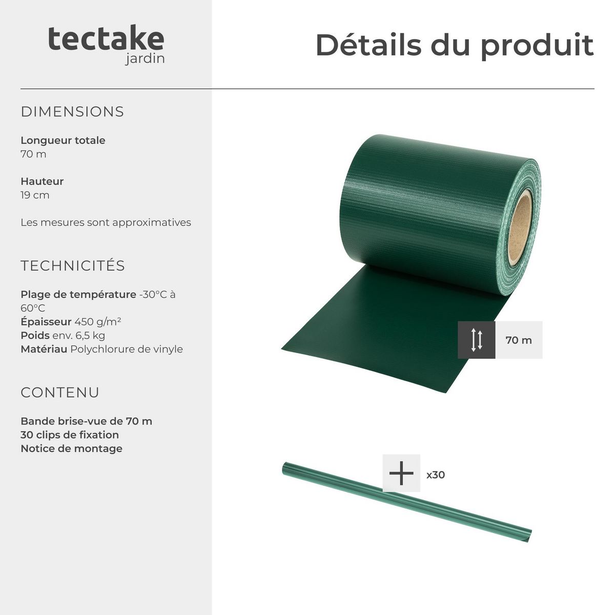 tectake Bandes brise-vue PVC pour clôtures à barreaux simples et doubles vert