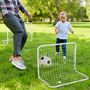 Voir la diapositive 2 : HOMCOM Set de 2 mini cages de football pour enfant - ballon, pompe, piquets inclus - 78L x 46l x 56H cm - métal blanc
