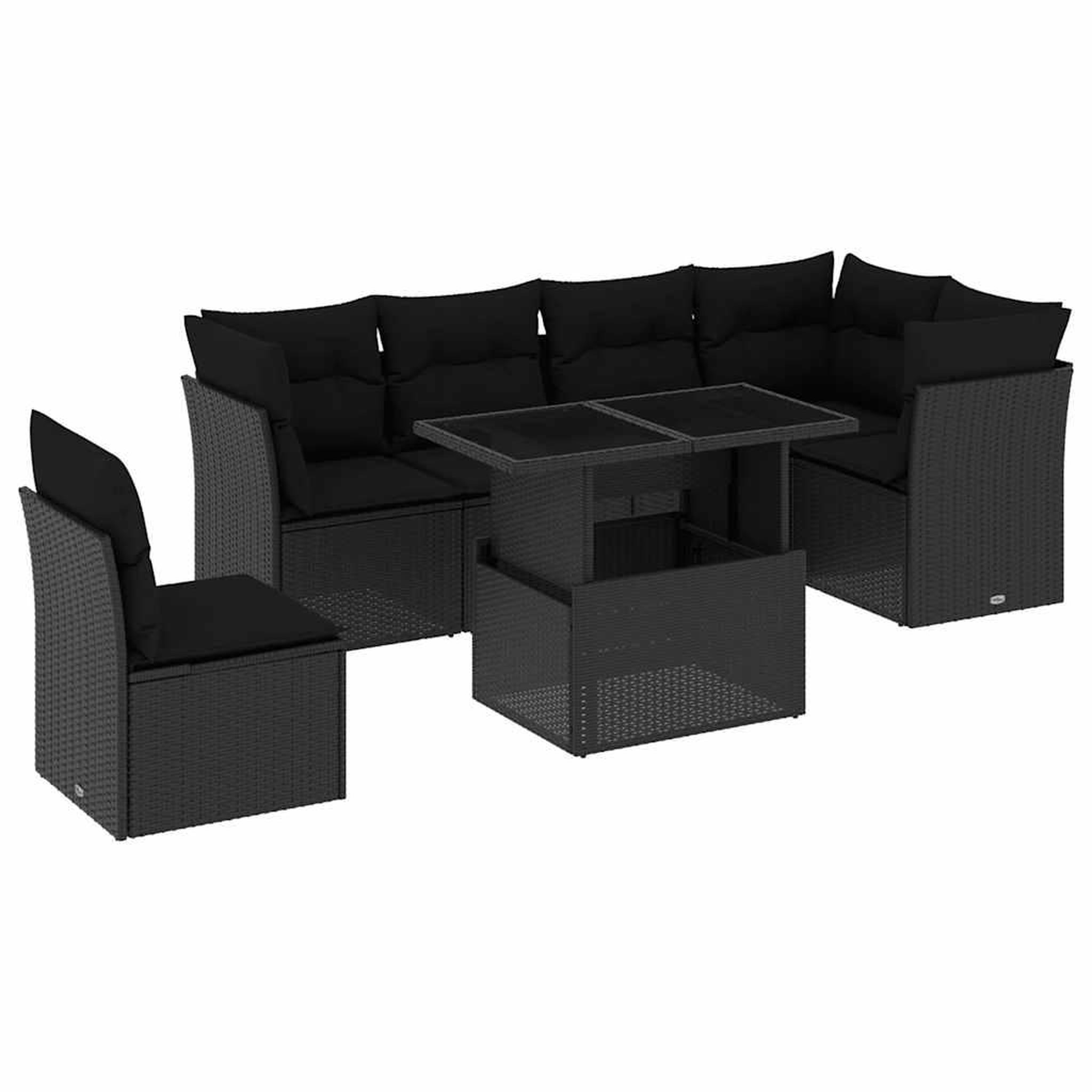 Voir la diapositive 2 : VIDAXL Salon de jardin 7 pcs avec coussins noir resine tressee