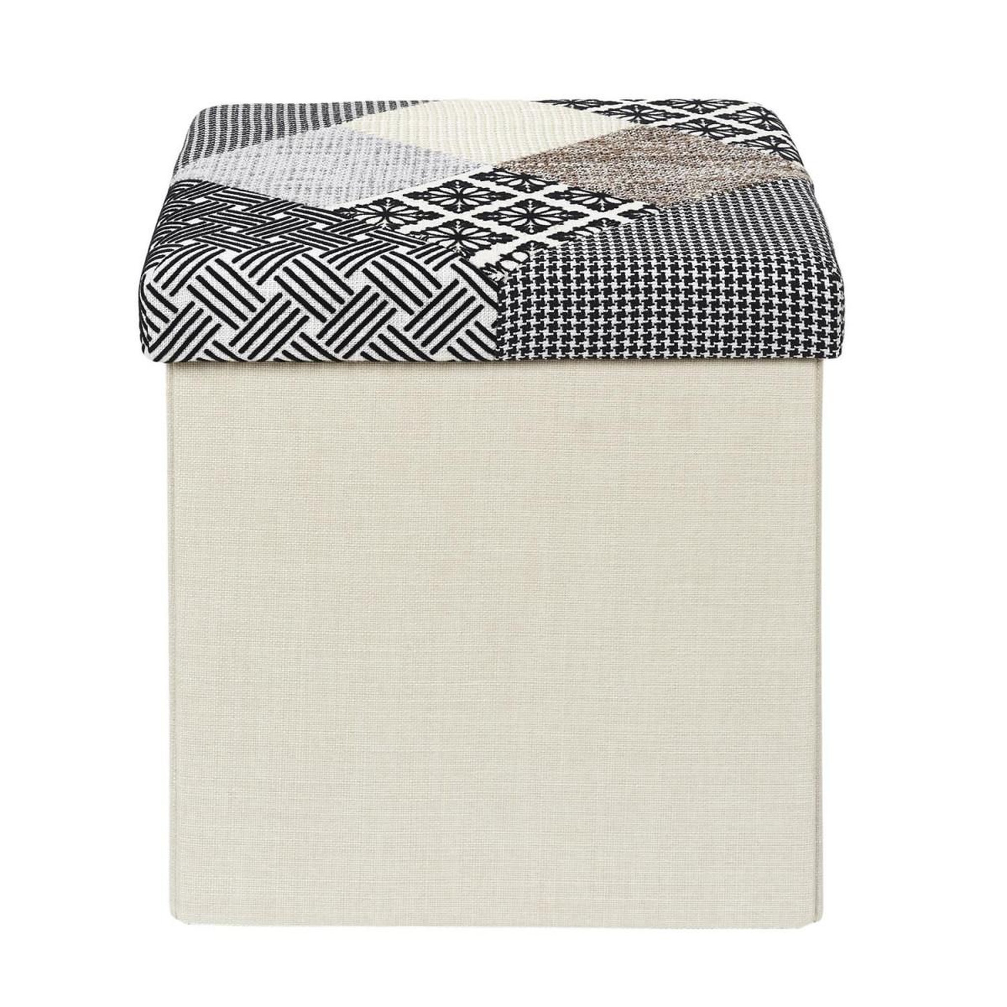 Voir la diapositive 2 : The Home Deco Factory Pouf coffre pliable  patchwork  38cm greige