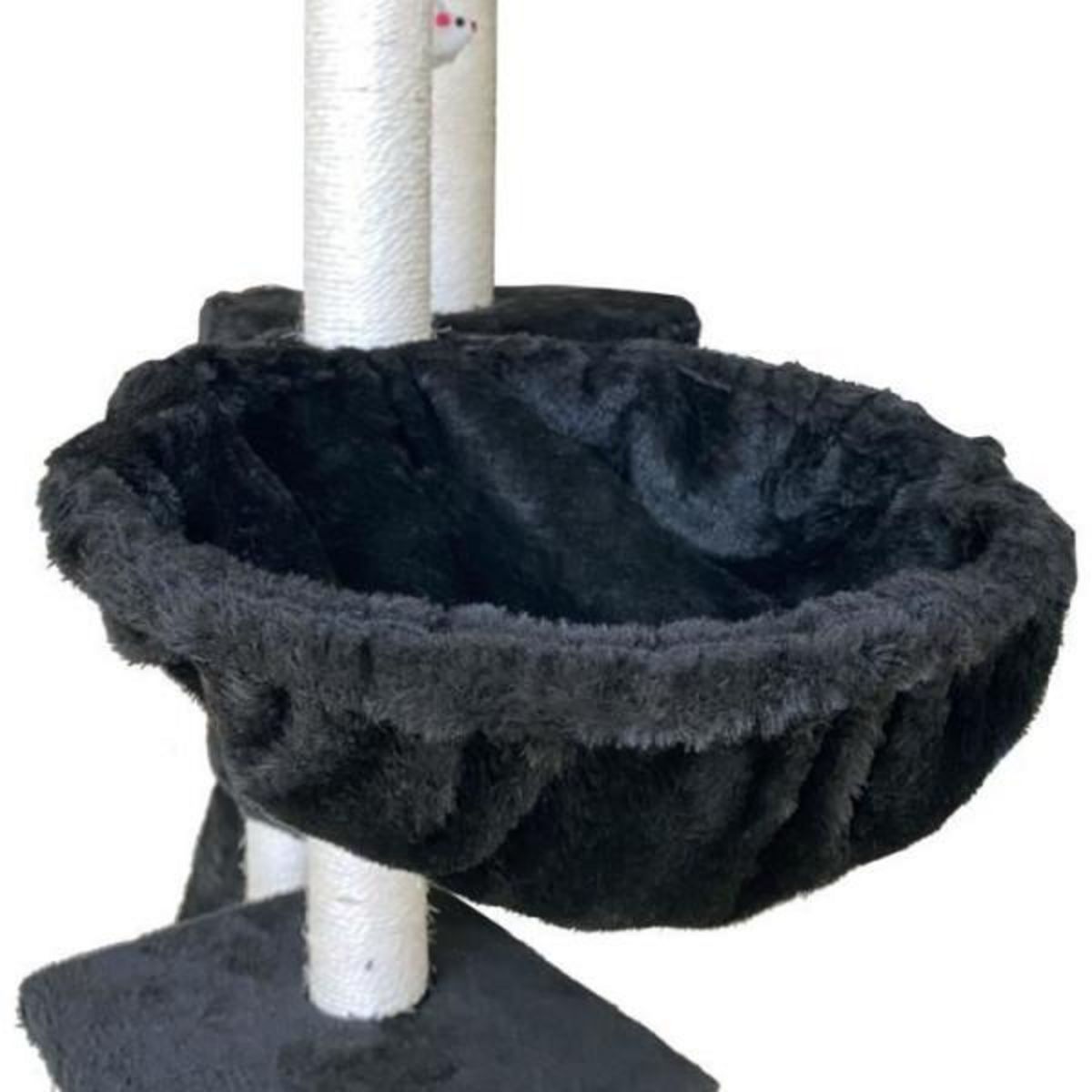 MARKET24 JIPSY Arbre a chat noir 79 x 34 x 138 cm - 3 plateformes, 1 perchoir, 1 niche, 1 escalier, poteaux a griffer