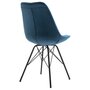 IDIMEX Lot de 2 chaises de salle à manger EVEREST siège coque en plastique rembourrée revêtement en velours bleu et pieds croisé métal noir