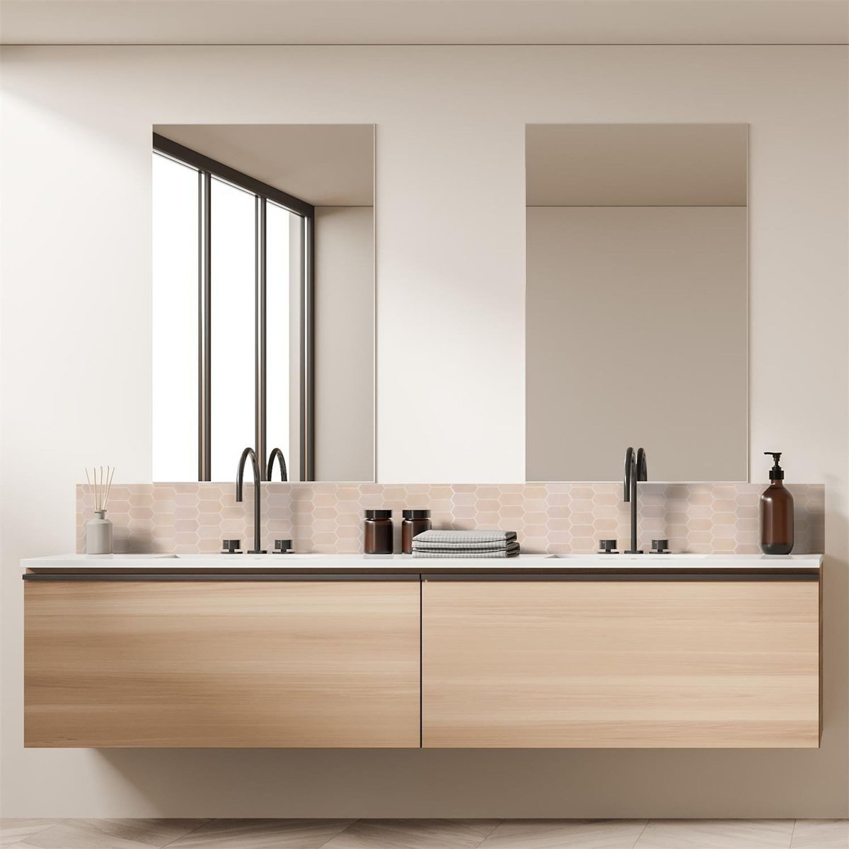 The Home Deco Factory 4 crédences adhésives hexagonales - 30 x 30 cm - Beige