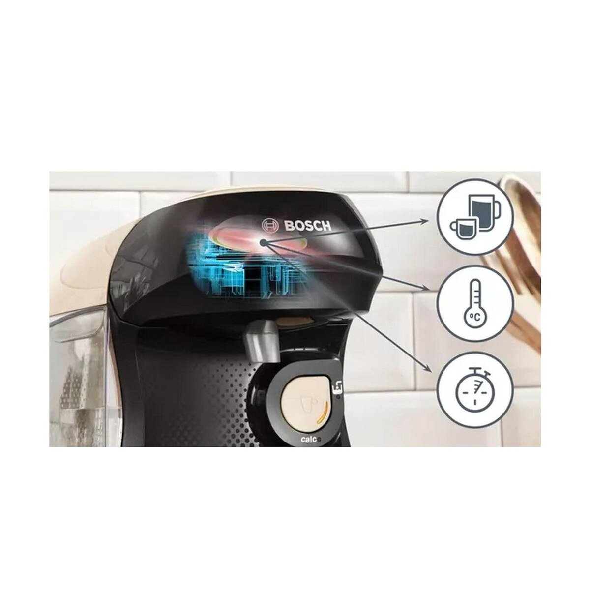 BOSCH Cafetière à dosettes 3.3bar 1400w noir et crème - TAS107E