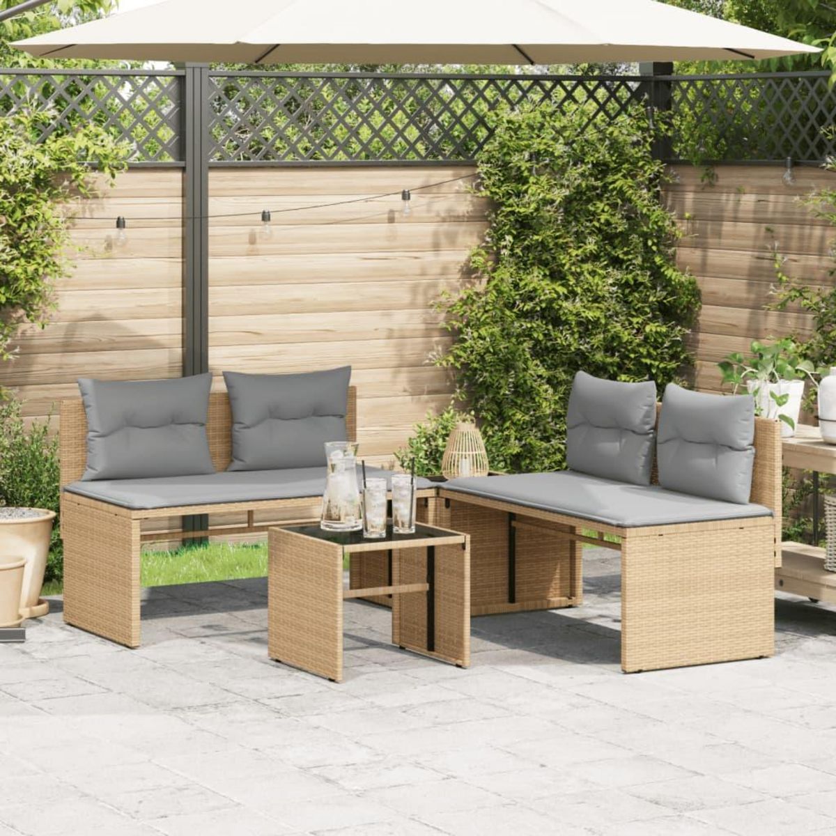 VIDAXL Salon de jardin avec coussins 4 pcs beige resine tressee