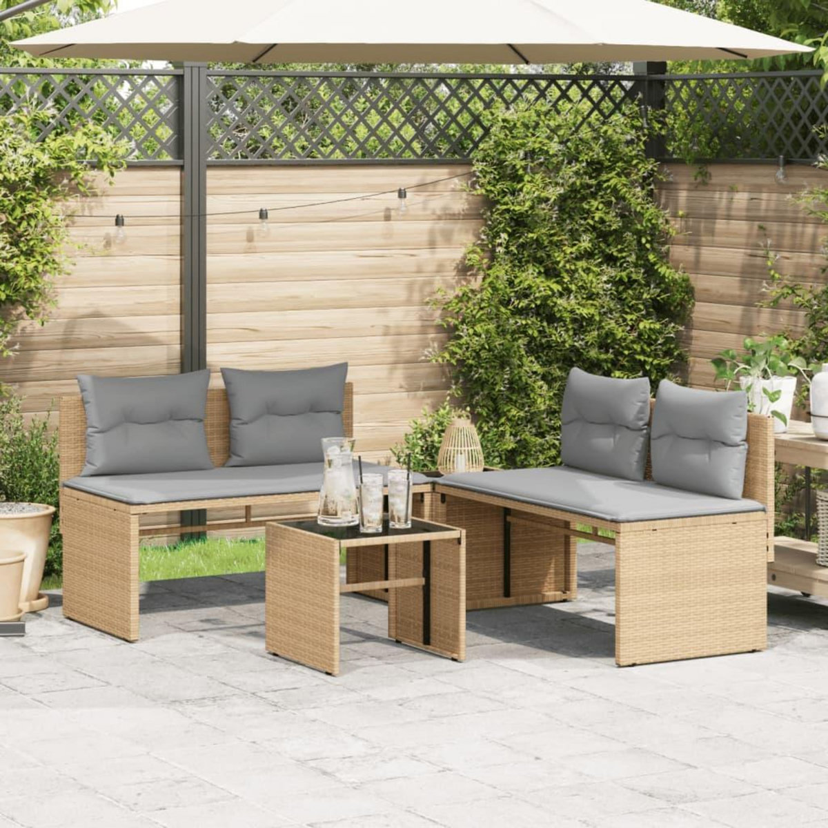 VIDAXL Salon de jardin avec coussins 4 pcs beige resine tressee