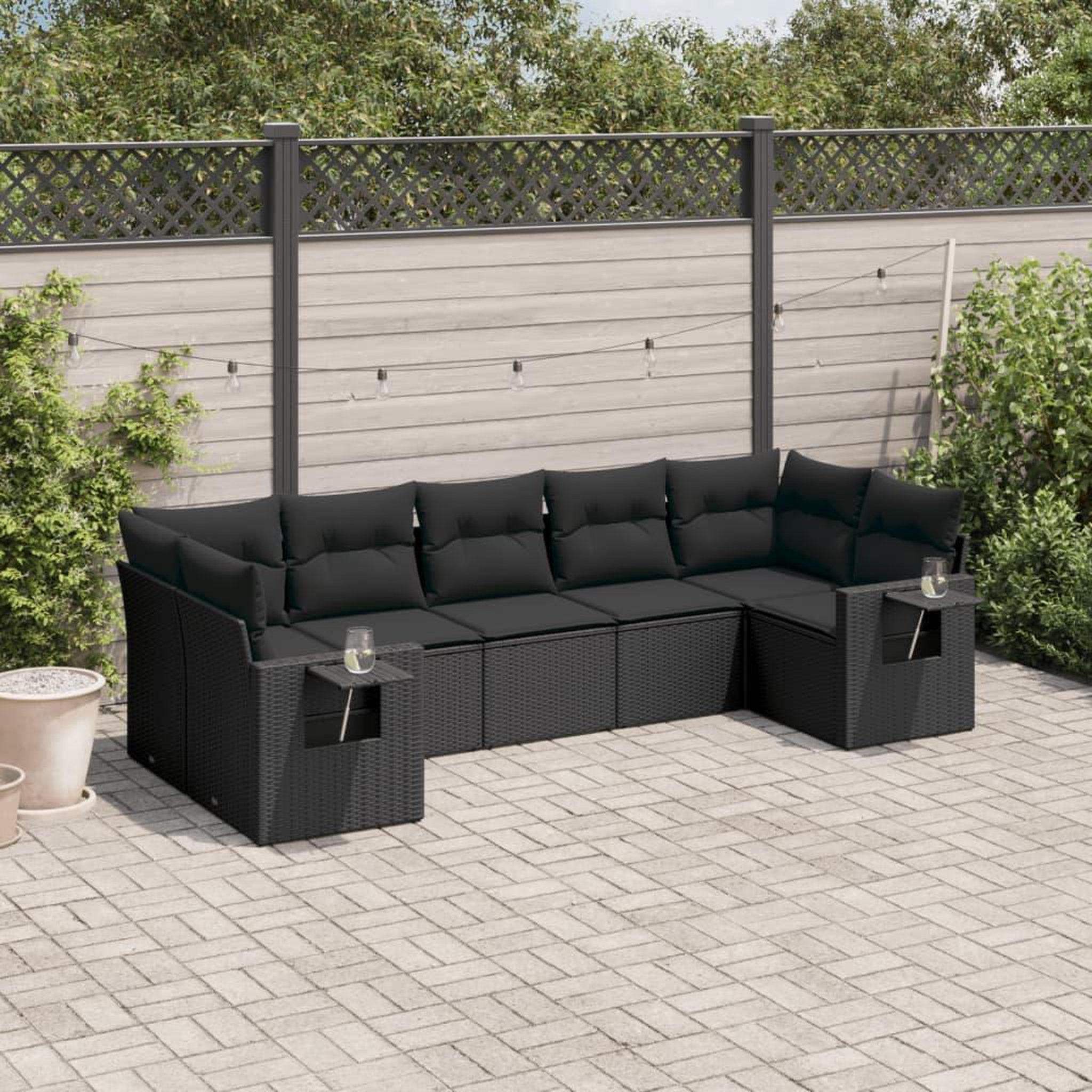 VIDAXL Salon de jardin 7 pcs avec coussins noir resine tressee
