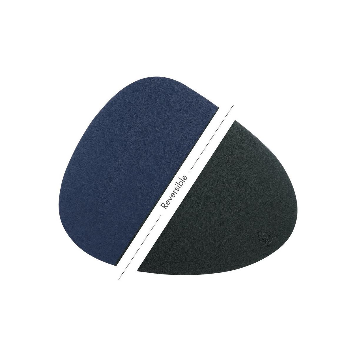 BJORN Set de table curve réversible - 6 pièces - Cuir recyclé bleu nuit et gris anthracite