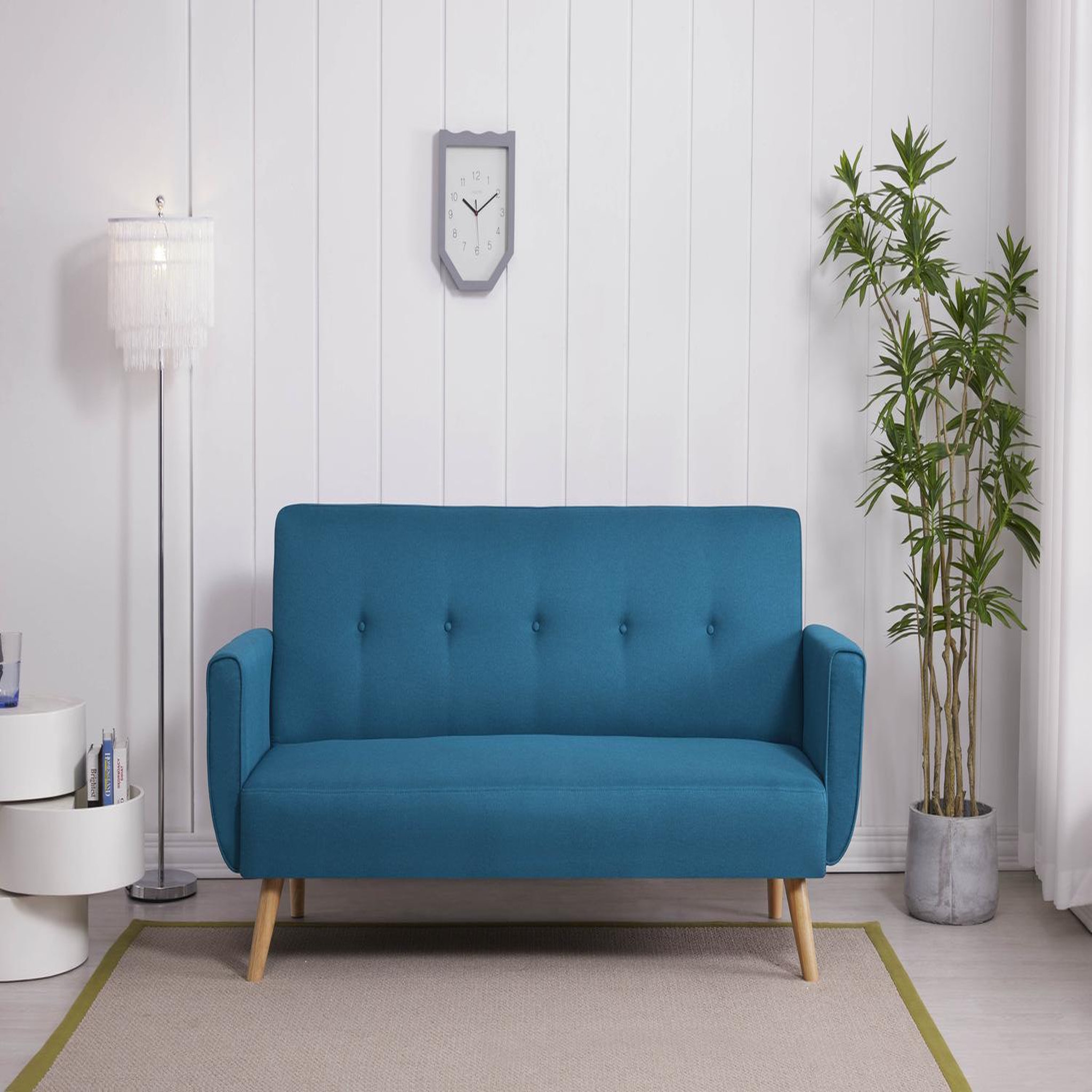 Voir la diapositive 2 : CONCEPT USINE Canapé scandinave convertible 3 places en tissu bleu canard malmo
