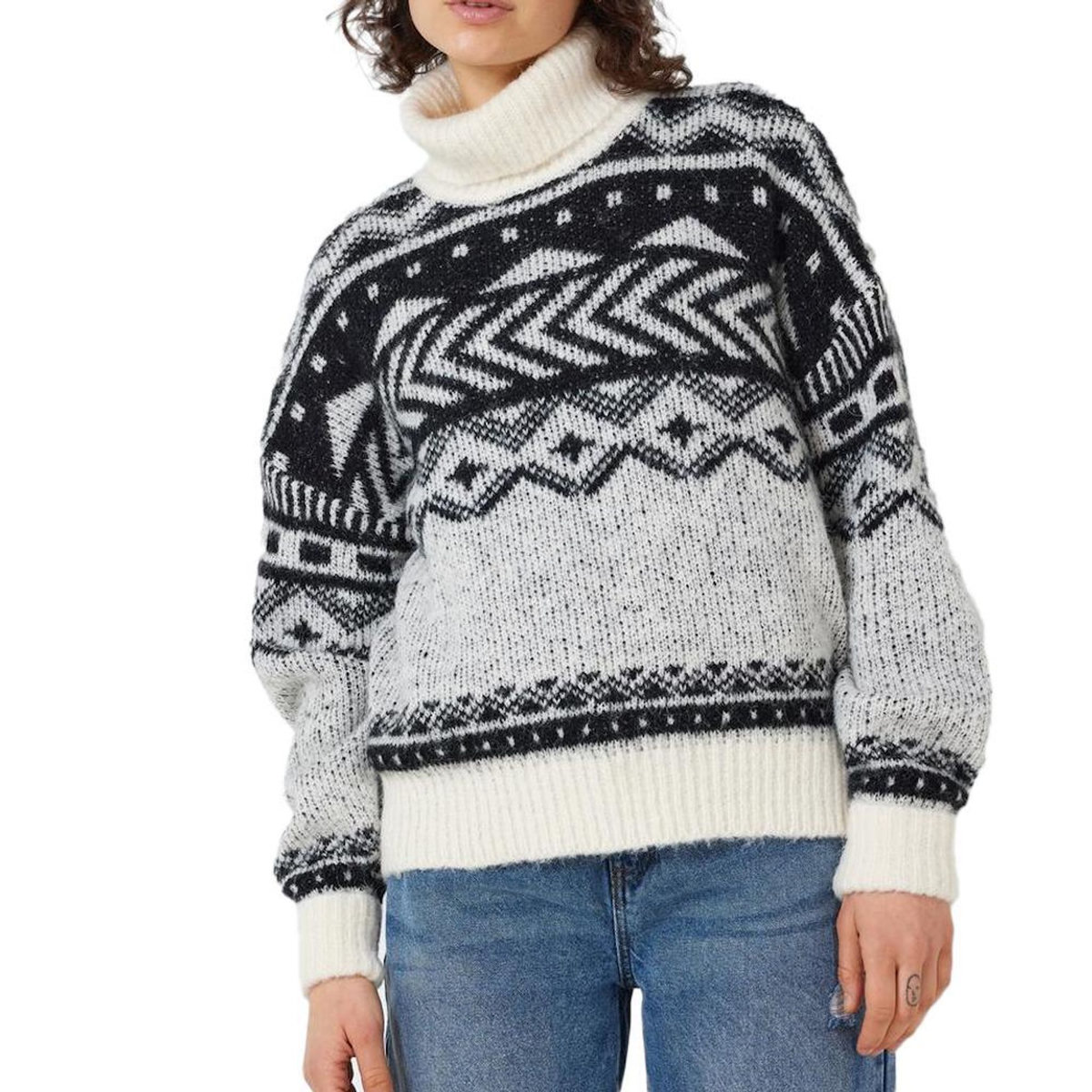 NOISY MAY Pull Blanc/Noir Femme Noisy May Roll Neck