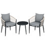 Voir la diapositive 1 : OUTSUNNY Salon de jardin 2 personnes 3 pièces 2 fauteuils avec coussins table basse ronde plateau verre trempé corde tressée métal gris