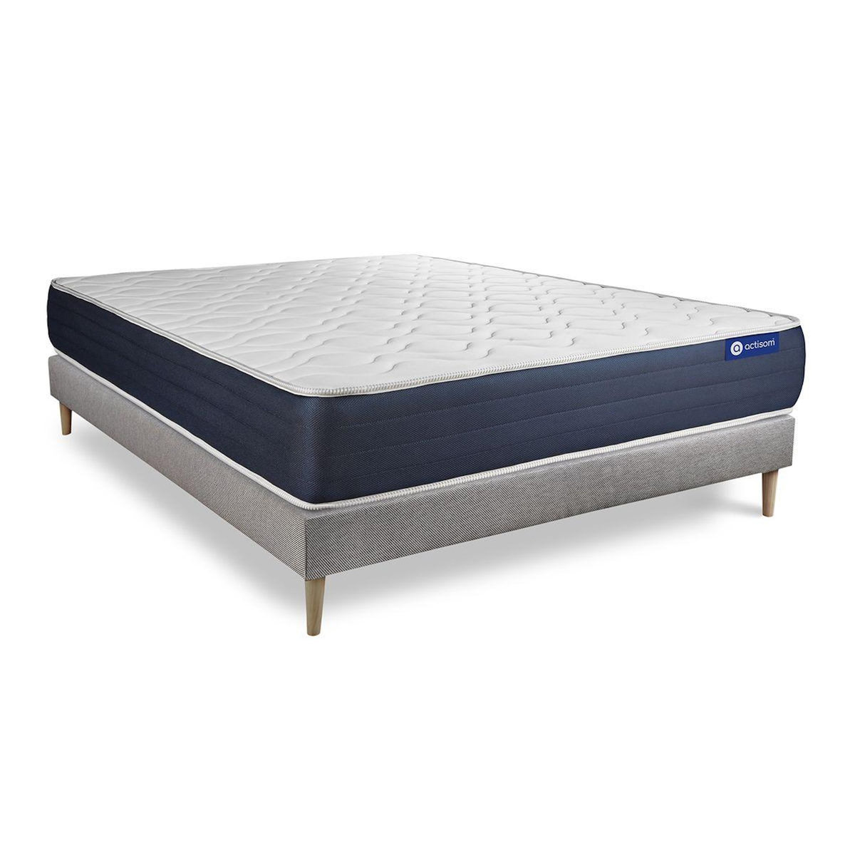 ACTISOM Ensemble matelas Ressorts ensachés et Mémoire de forme ACTIFLEX SLEEP 120x190 5zones de confort + sommier KIT gris
