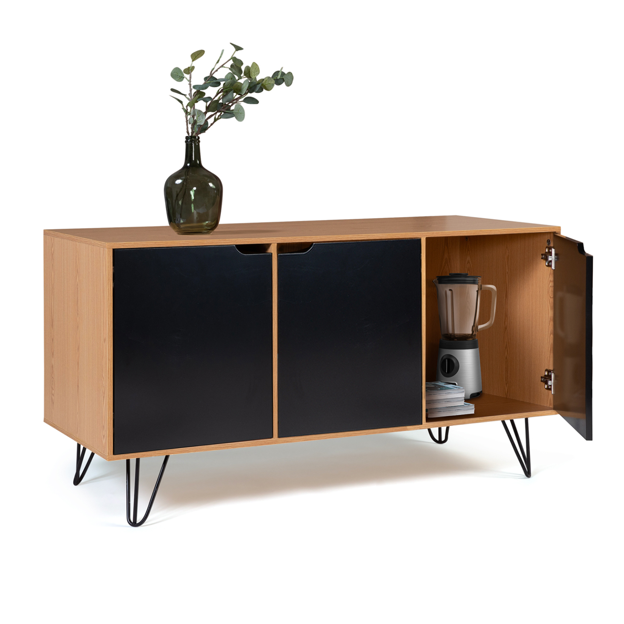 Voir la diapositive 4 : ID MARKET Buffet bas vintage 113 cm noemi 3 portes bois pied épingle