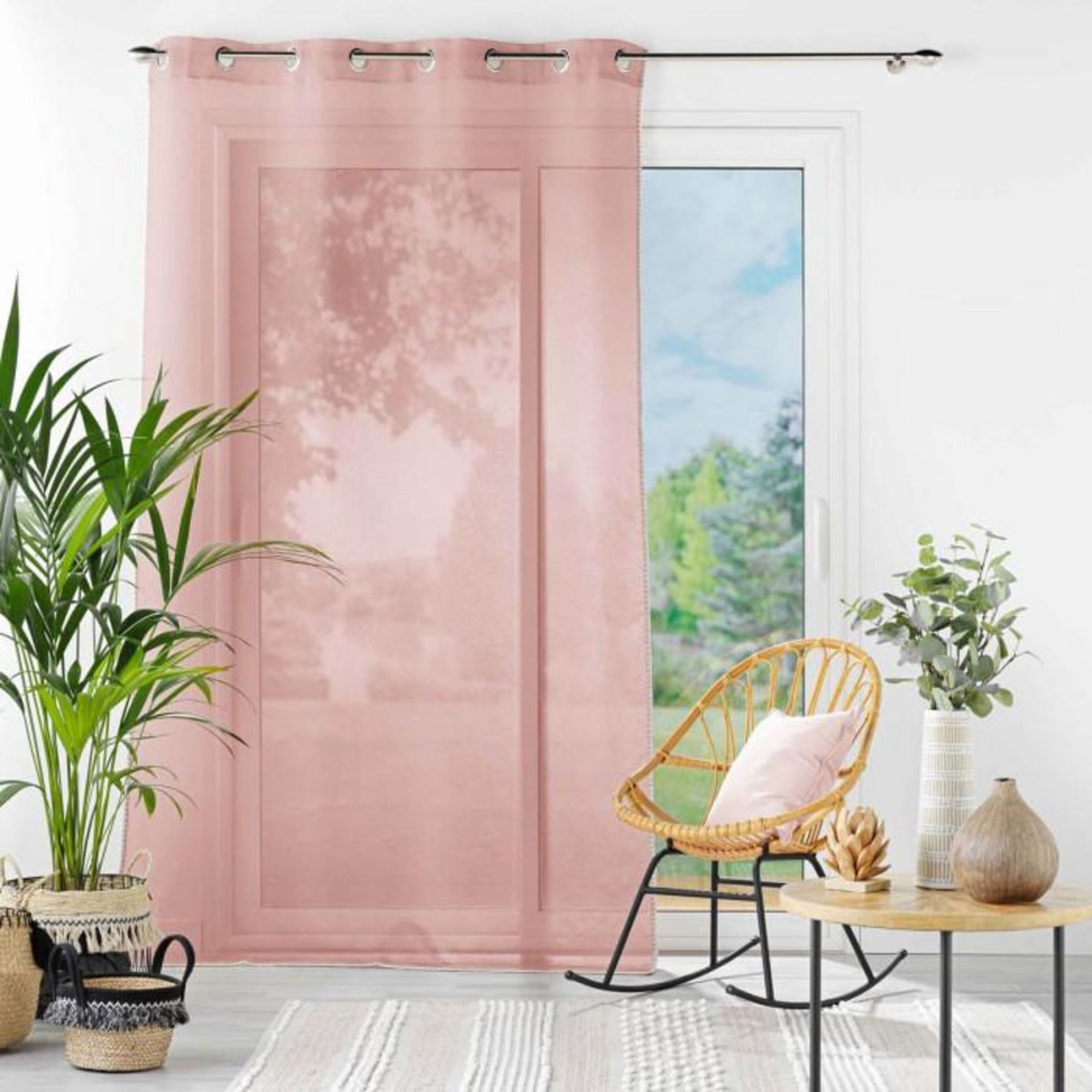 Paris Prix Rideau Voilage à Œillets  Fantaisie Louise  140x240cm Rose