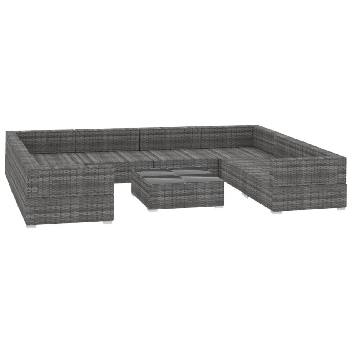 VIDAXL Salon de jardin 9 pcs avec coussins Resine tressee Gris