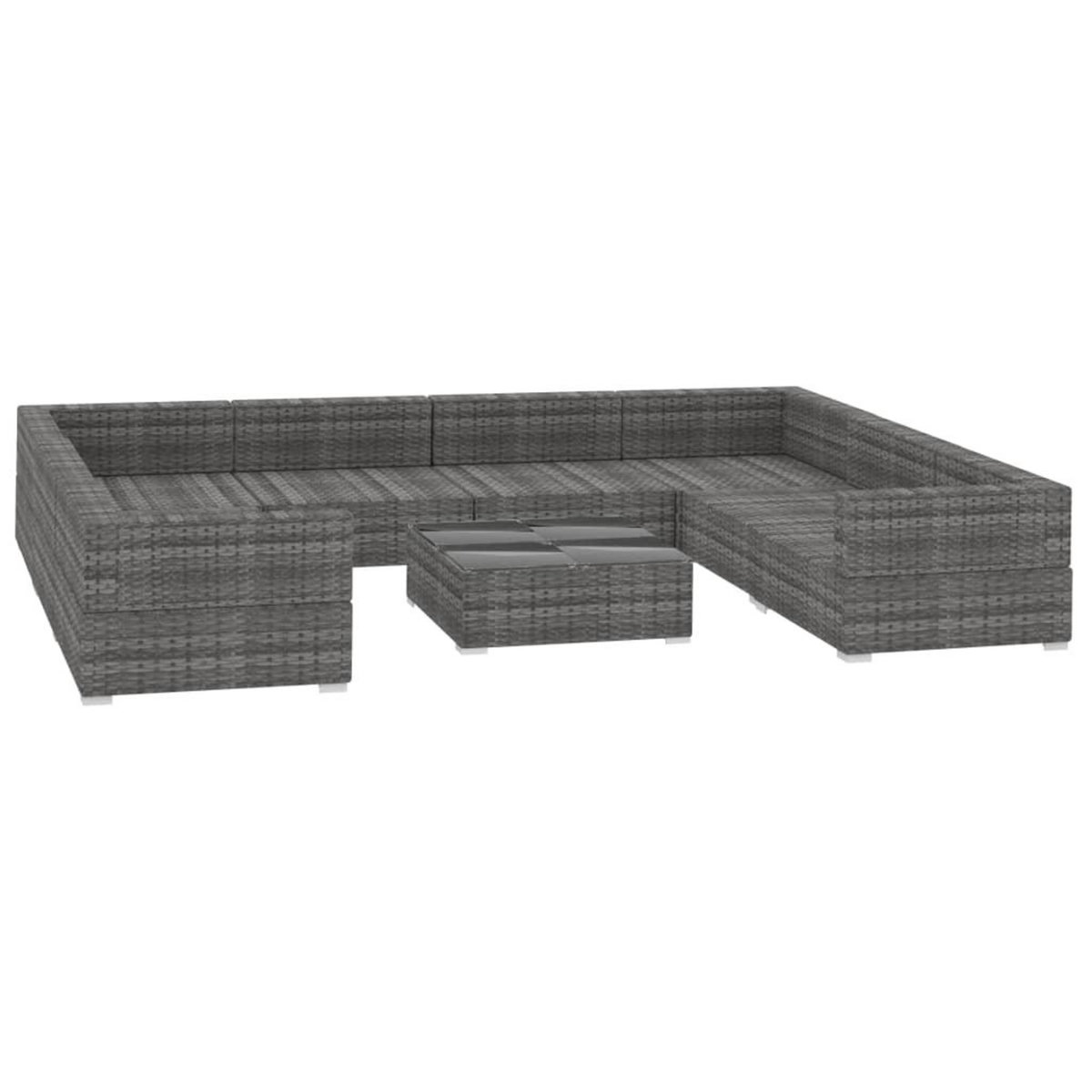 VIDAXL Salon de jardin 9 pcs avec coussins Resine tressee Gris