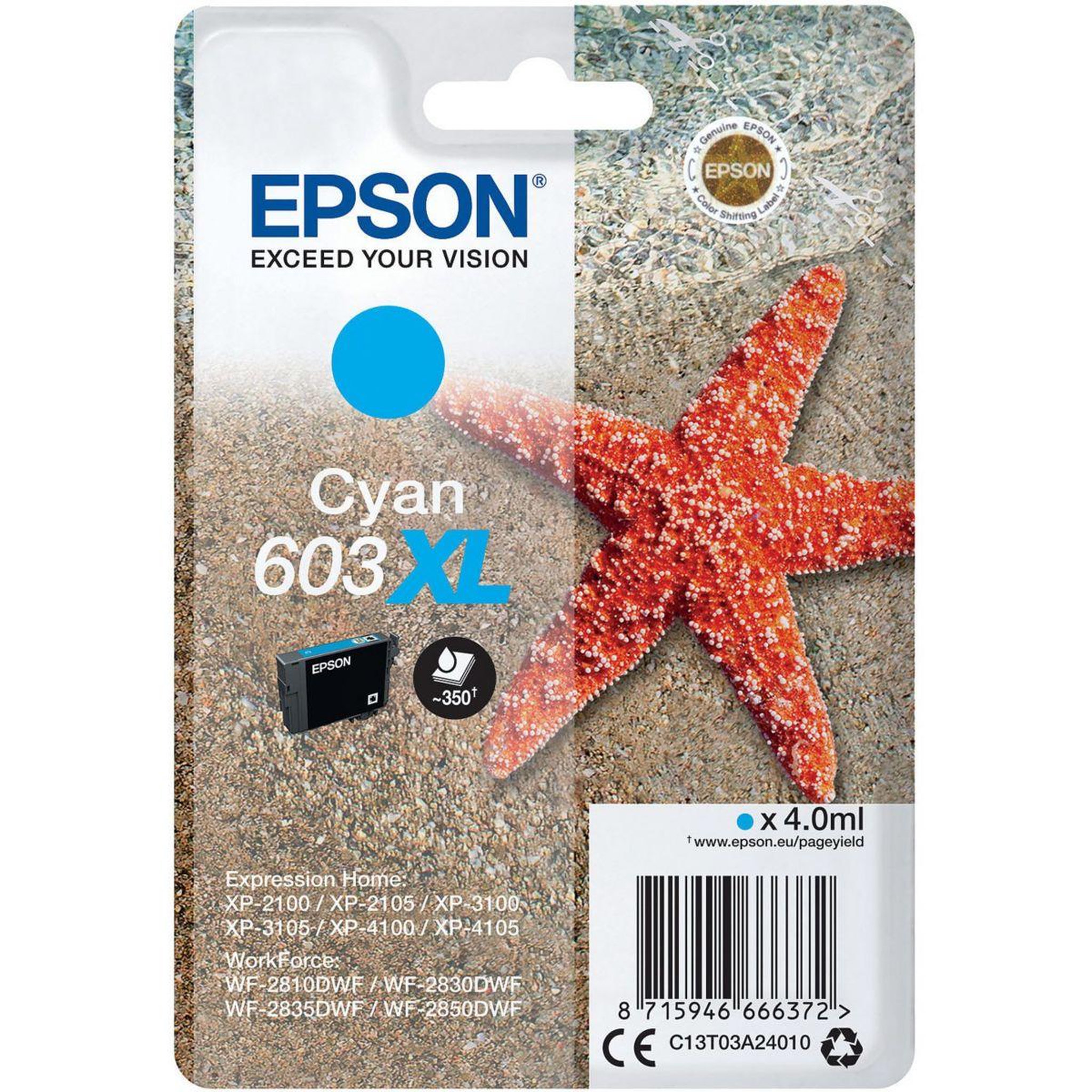 Epson Cartouche d'encre originale 603 xl haute capacité cyan - c13t03u24010