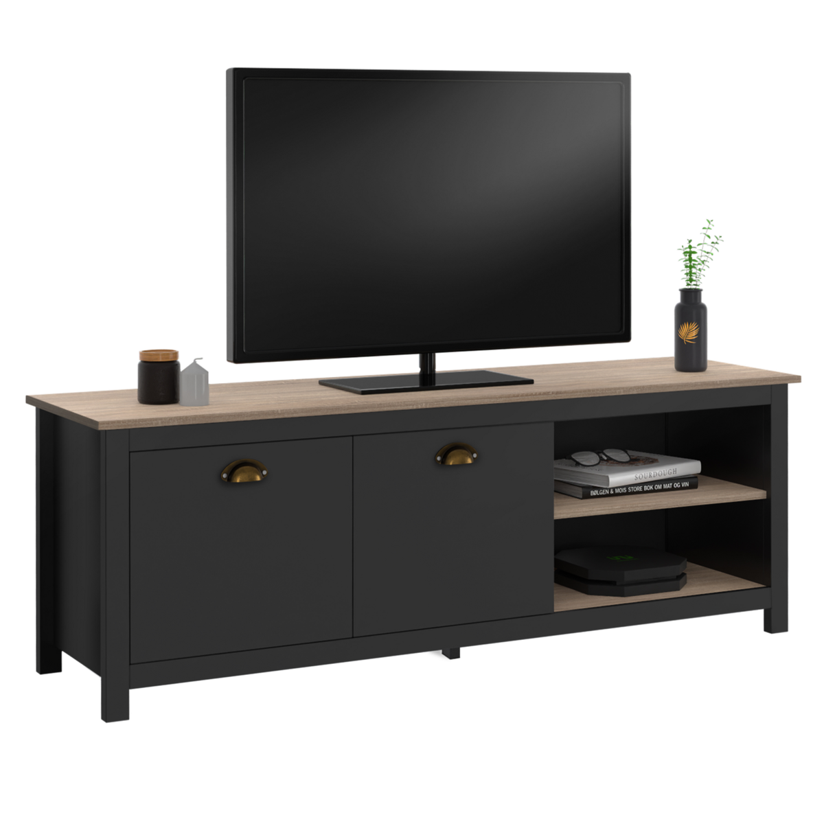 ID MARKET Meuble TV 140 cm campagne ISIS bois et noir