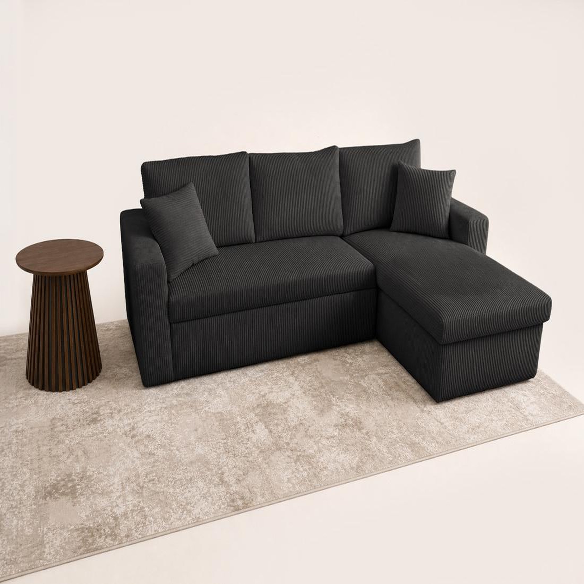 Voir la diapositive 4 : BEST MOBILIER Cyrus - canapé d'angle réversible 4 places - convertible avec coffre - en velours côtelé