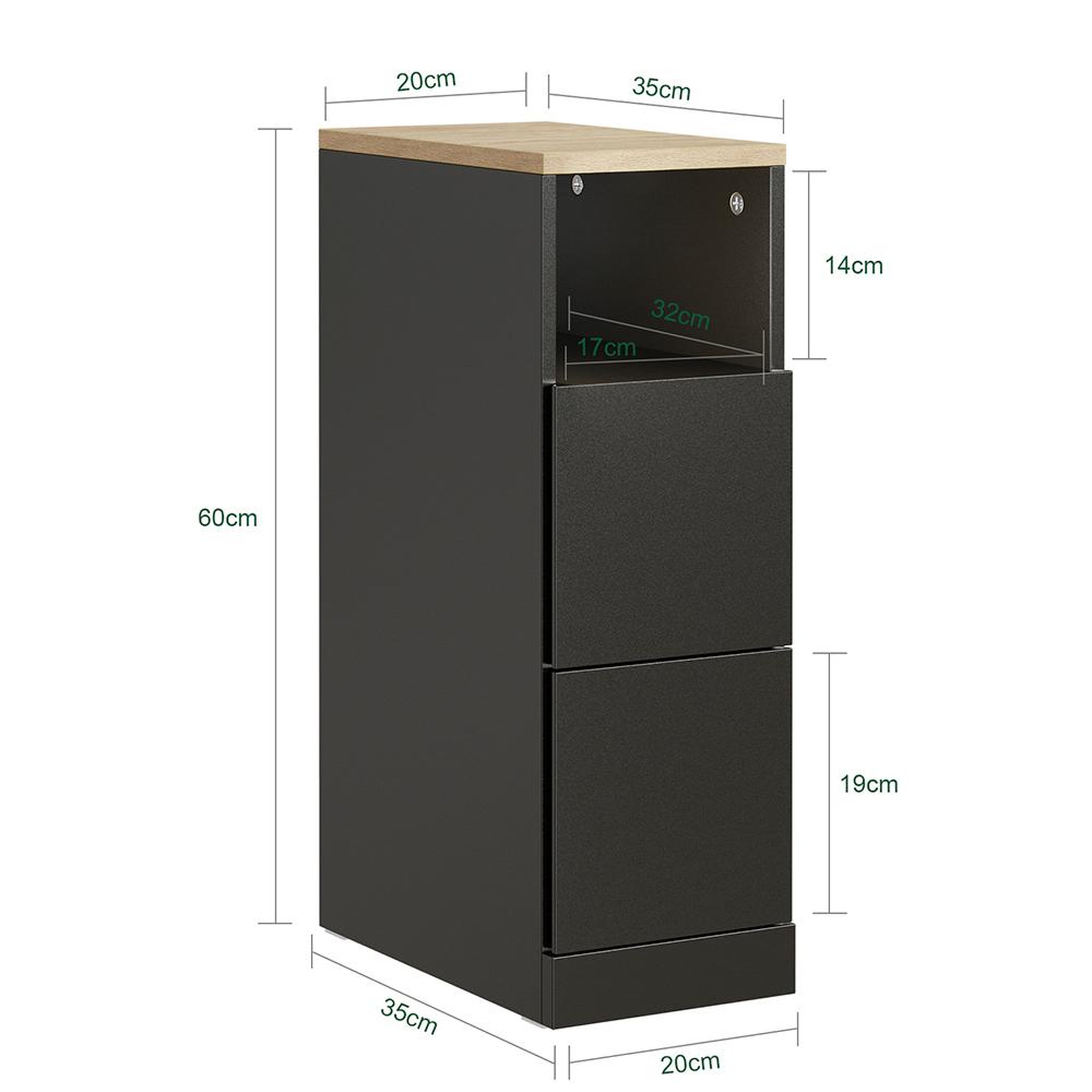 Voir la diapositive 3 : SOBUY Chevet avec 2 Tiroirs Noir 35x20x60cm FBT149-SCH