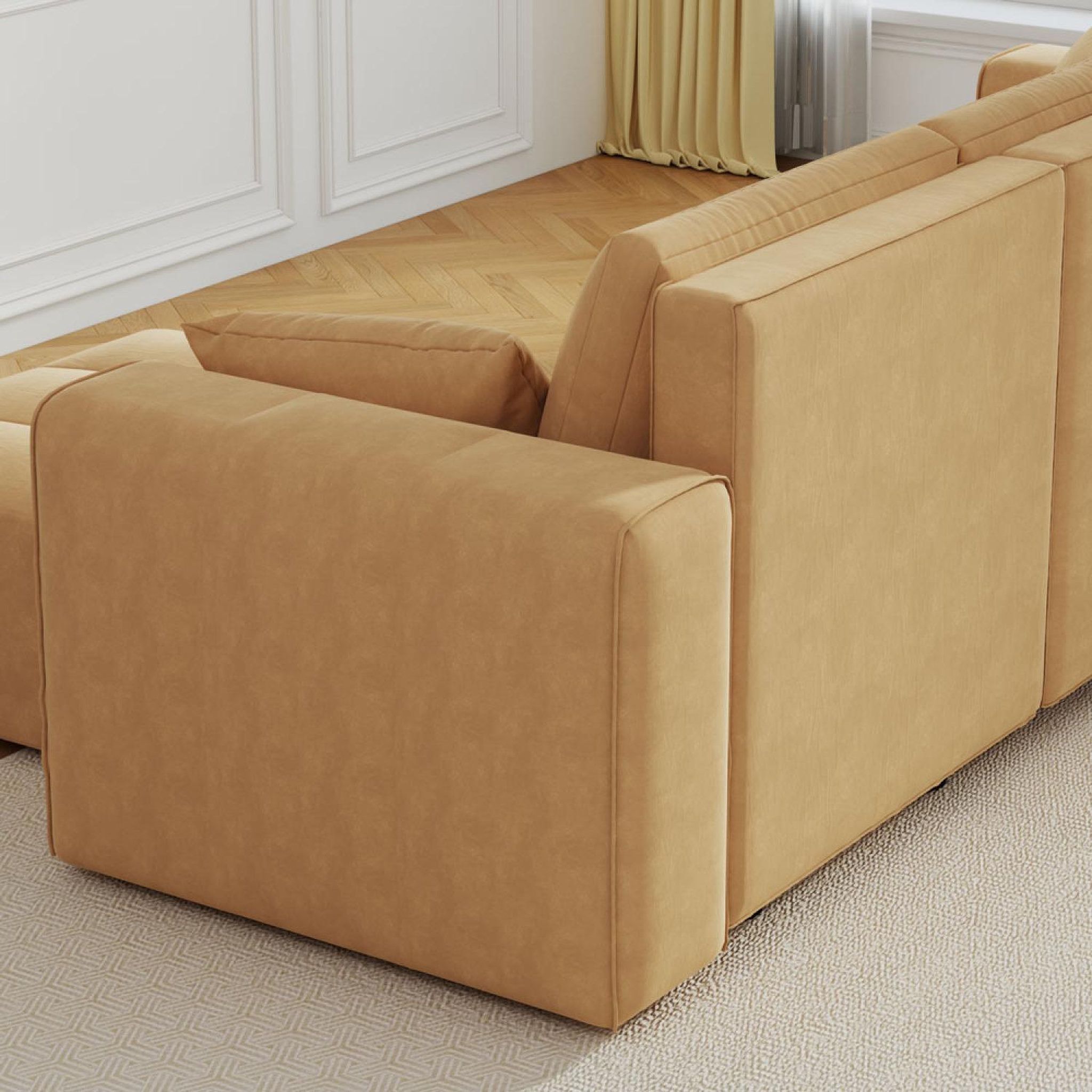 Voir la diapositive 6 : CONCEPT USINE Canapé d'angle convertible 4 places avec coffre en velours jaune brighton