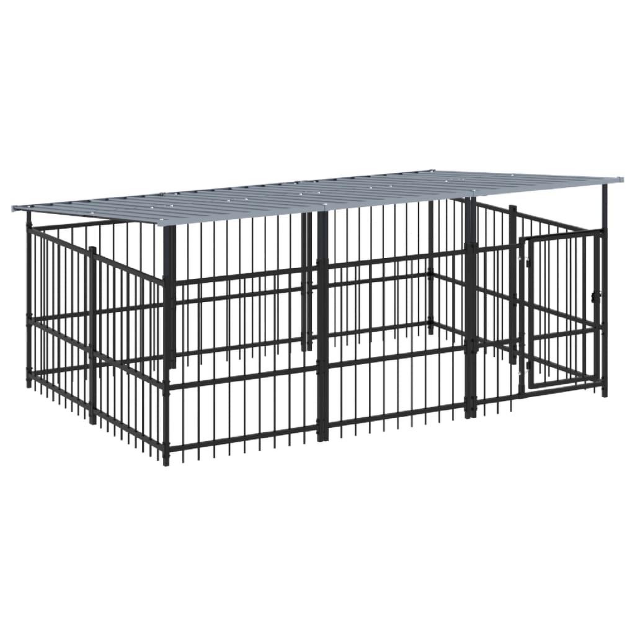 Voir la diapositive 2 : VIDAXL Chenil d'exterieur avec toit pour chiens Acier 5,63 m²