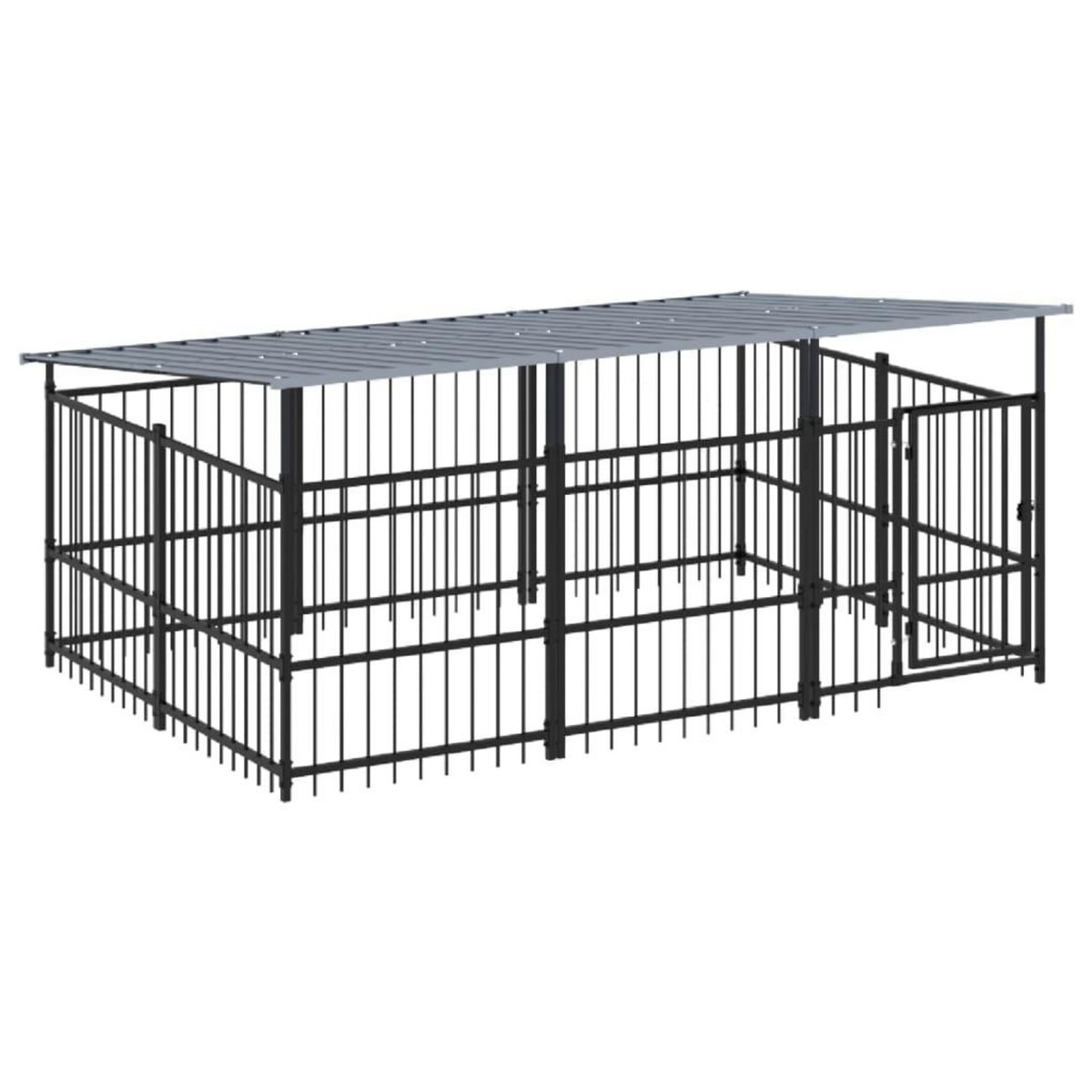 VIDAXL Chenil d'exterieur avec toit pour chiens Acier 5,63 m²