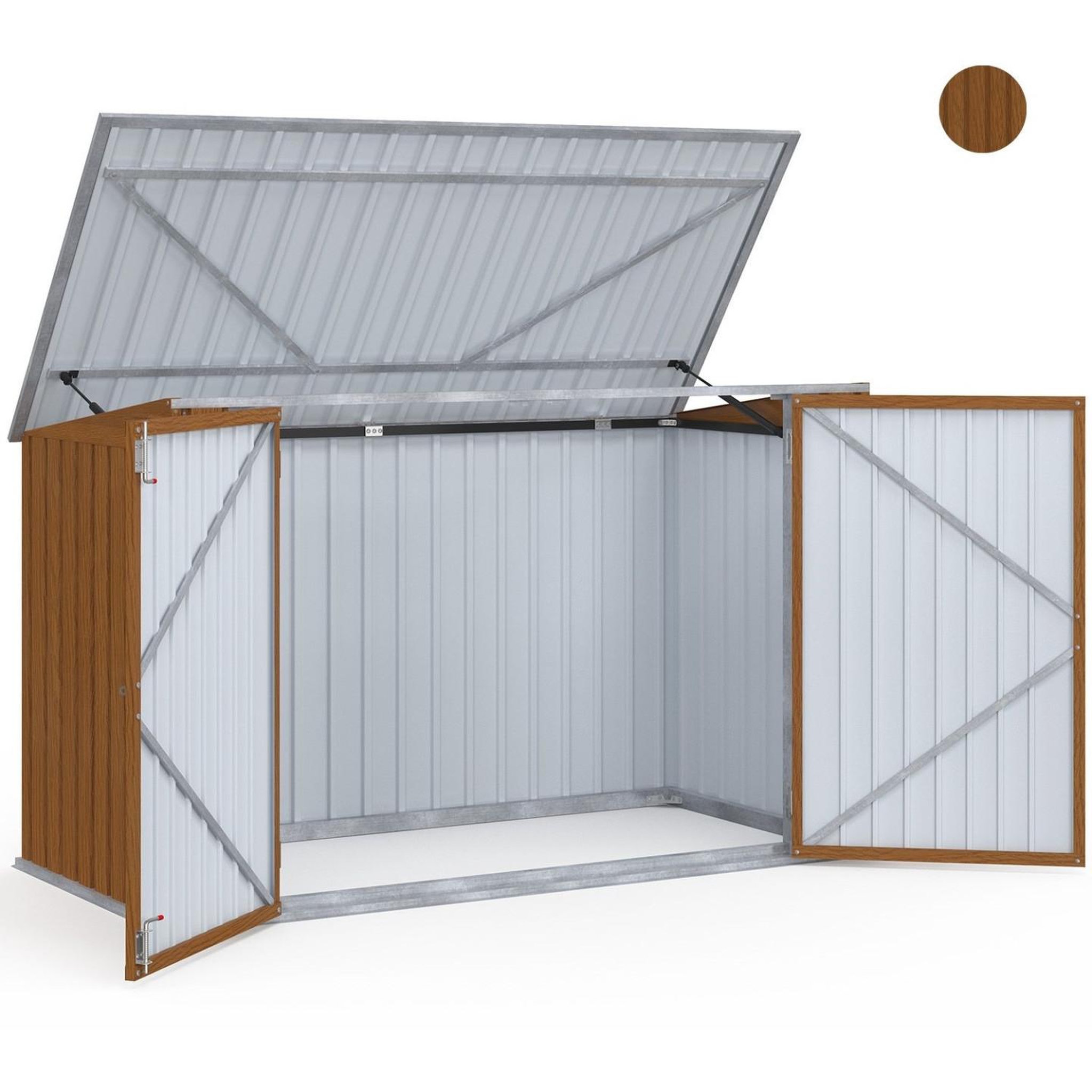 Voir la diapositive 4 : ID MARKET Abri de jardin en métal effet bois verrouillable multi-rangement pour stockage vélos, outils, poubelles