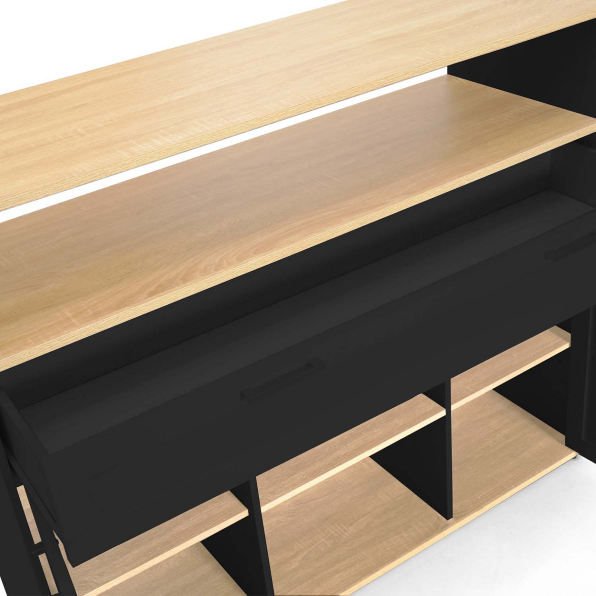 ID MARKET Meuble de bar extensible en table à manger 2 personnes VITO noir et plateau bois