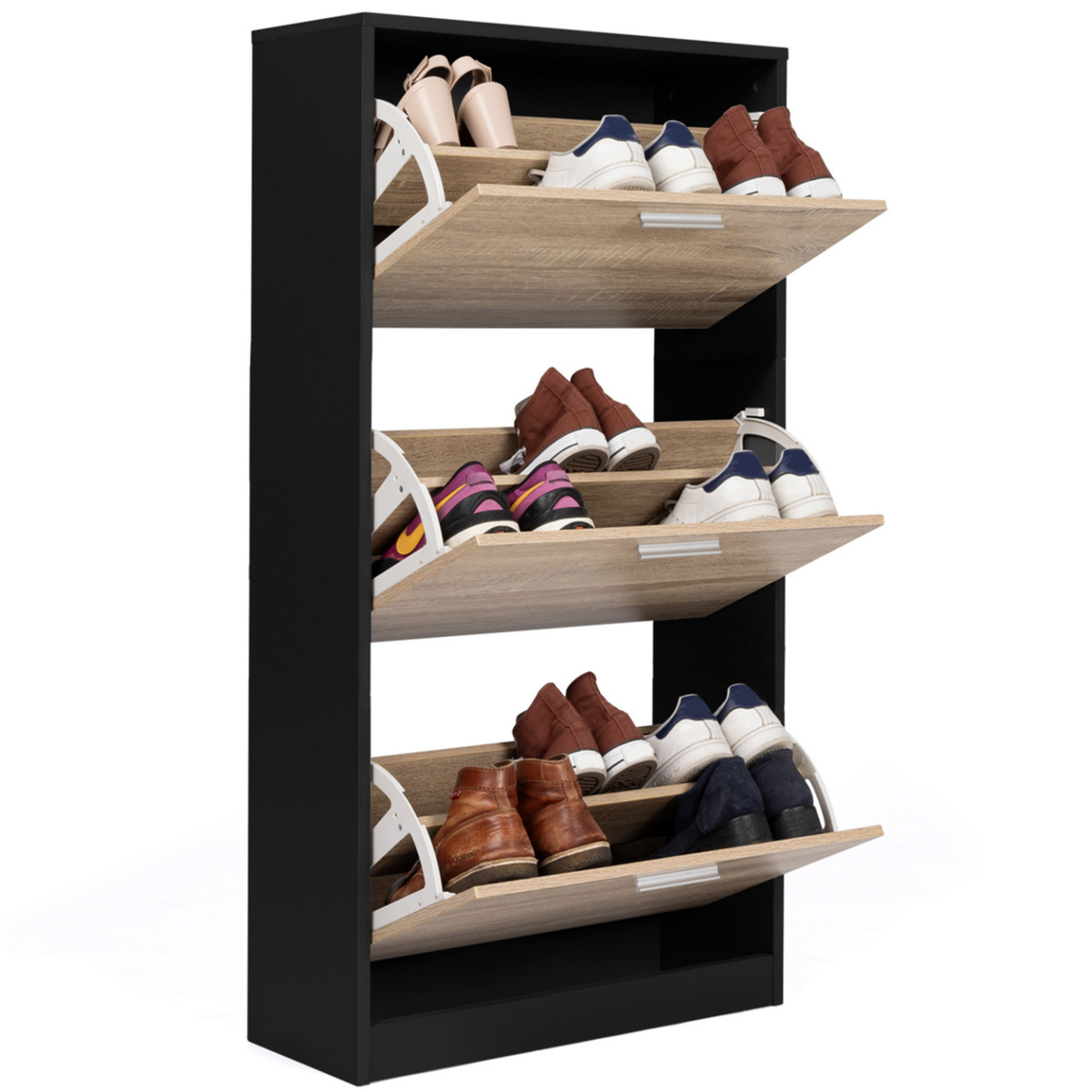 ID MARKET Meuble à chaussures 18 paires KLARK noir 3 portes imitation hêtre
