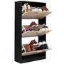 Voir la diapositive 4 : ID MARKET Meuble à chaussures 18 paires KLARK noir 3 portes imitation hêtre