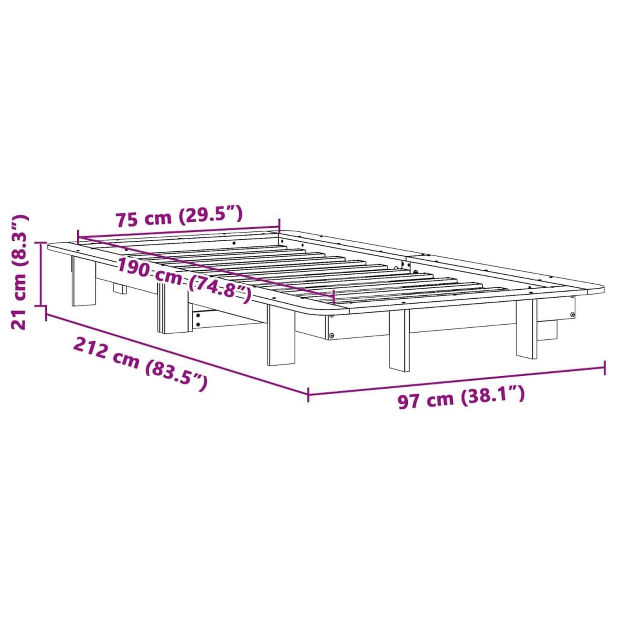 Voir la diapositive 6 : VIDAXL Cadre de lit sans matelas cire marron 75x190 cm bois pin massif