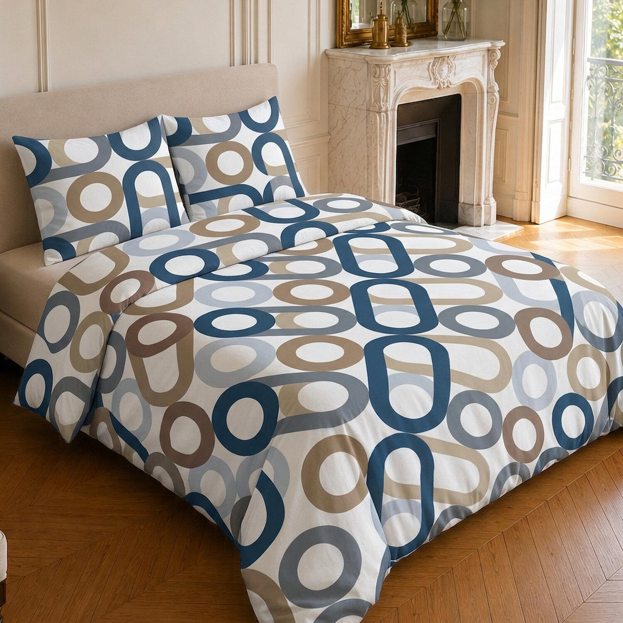 Voir la diapositive 2 : Home collection Parure housse de couette imprimée 100% coton 57 fils - daiko - 220x240 cm