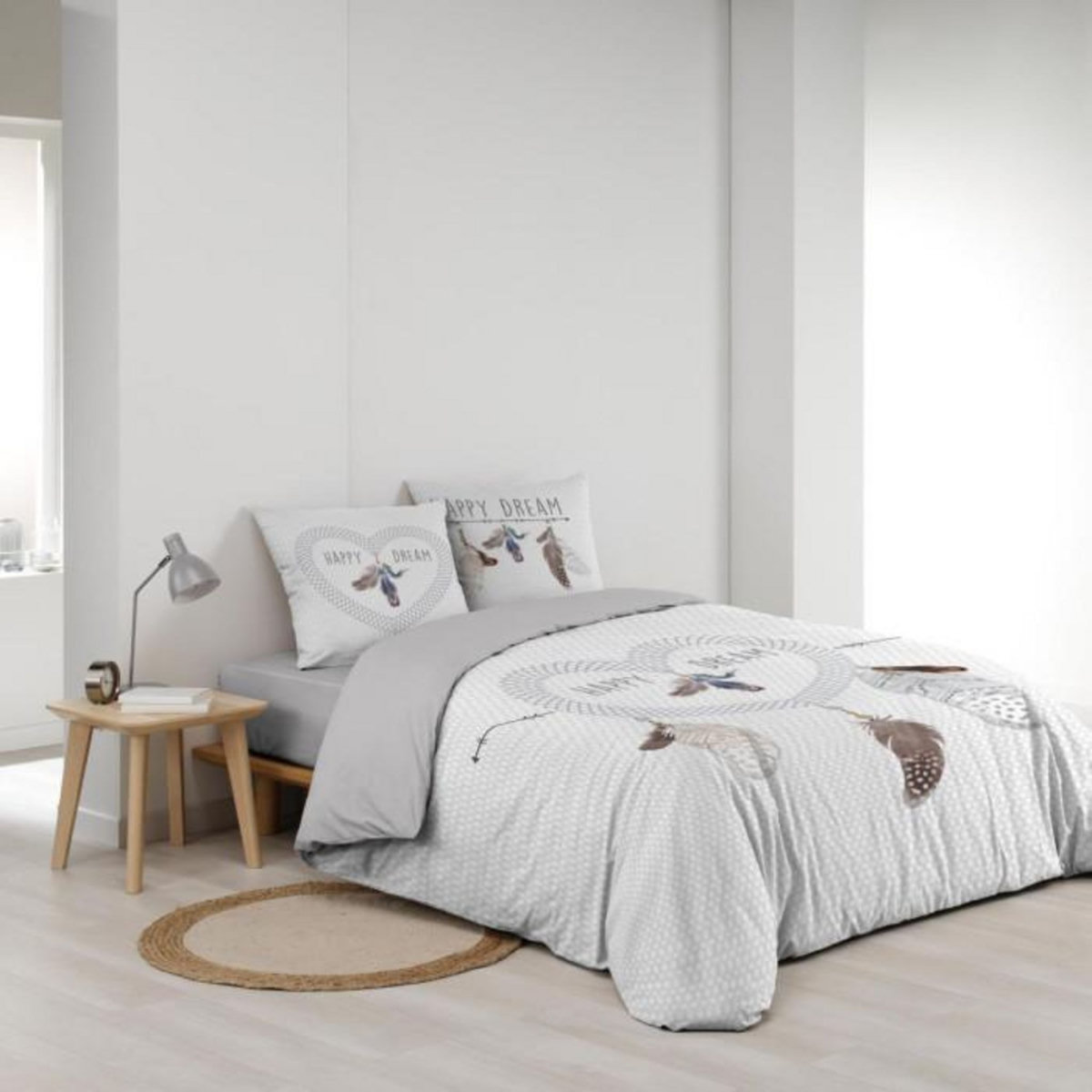 Paris Prix Parure de Lit 3 Pièces  Happy Dream  240x220cm Gris