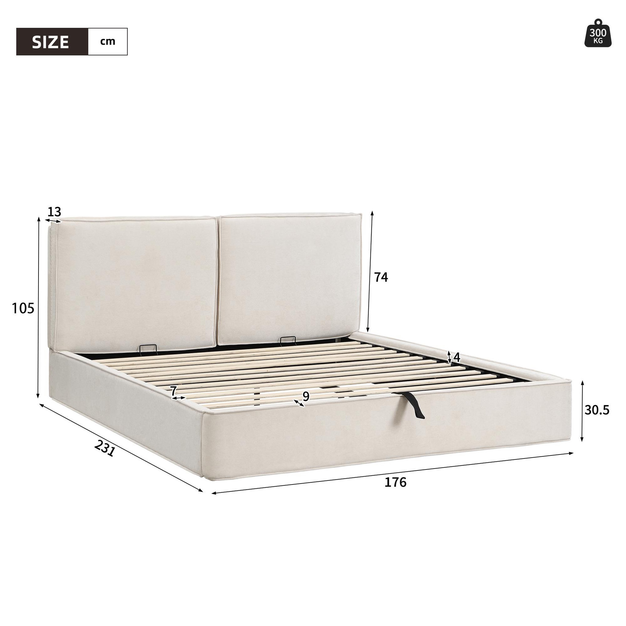 Voir la diapositive 3 : MERAX Lit coffre avec rangement hydraulique, tête de lit rembourrée chenille