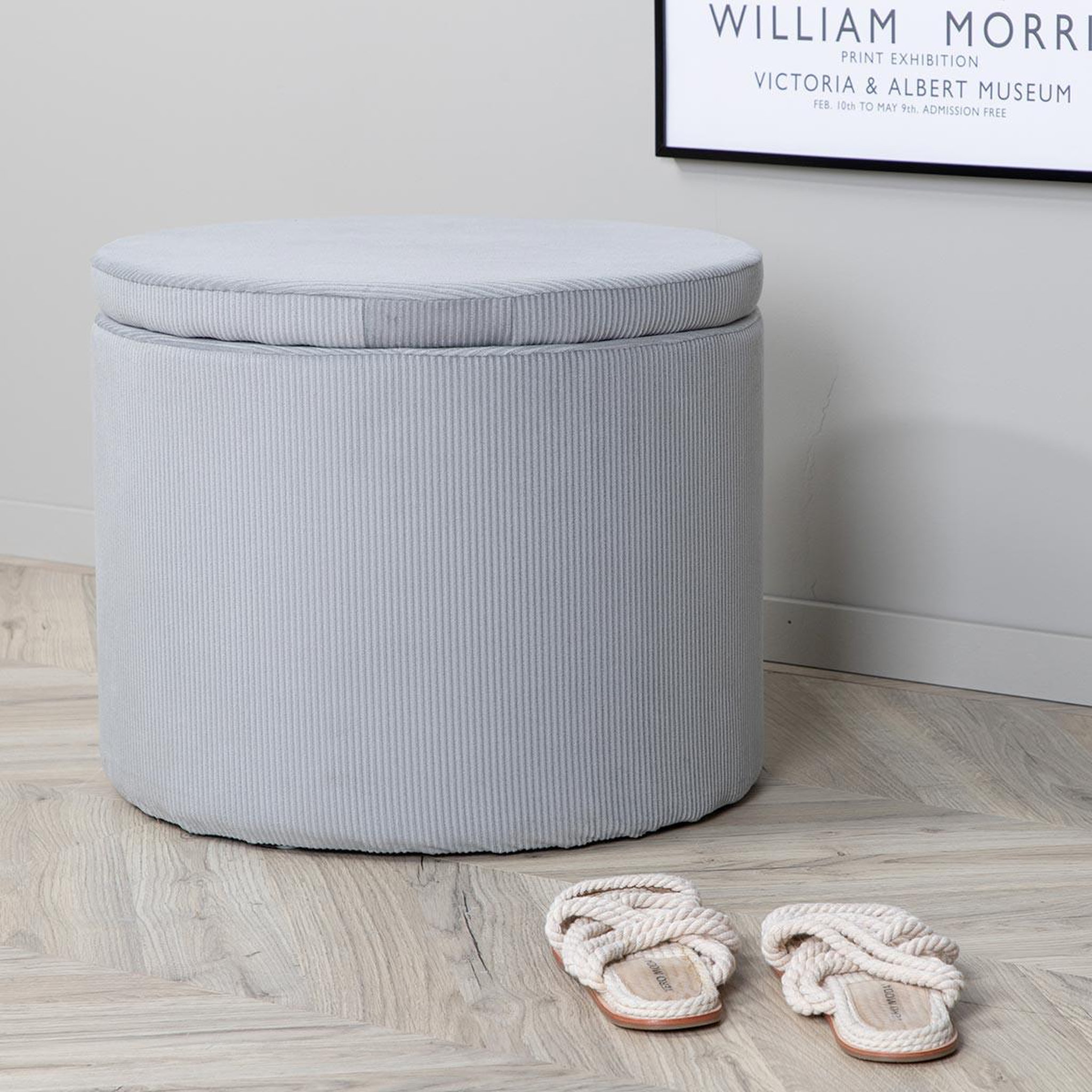 Voir la diapositive 6 : Paris Prix Pouf coffre en velours côtelé  dunken  51cm gris