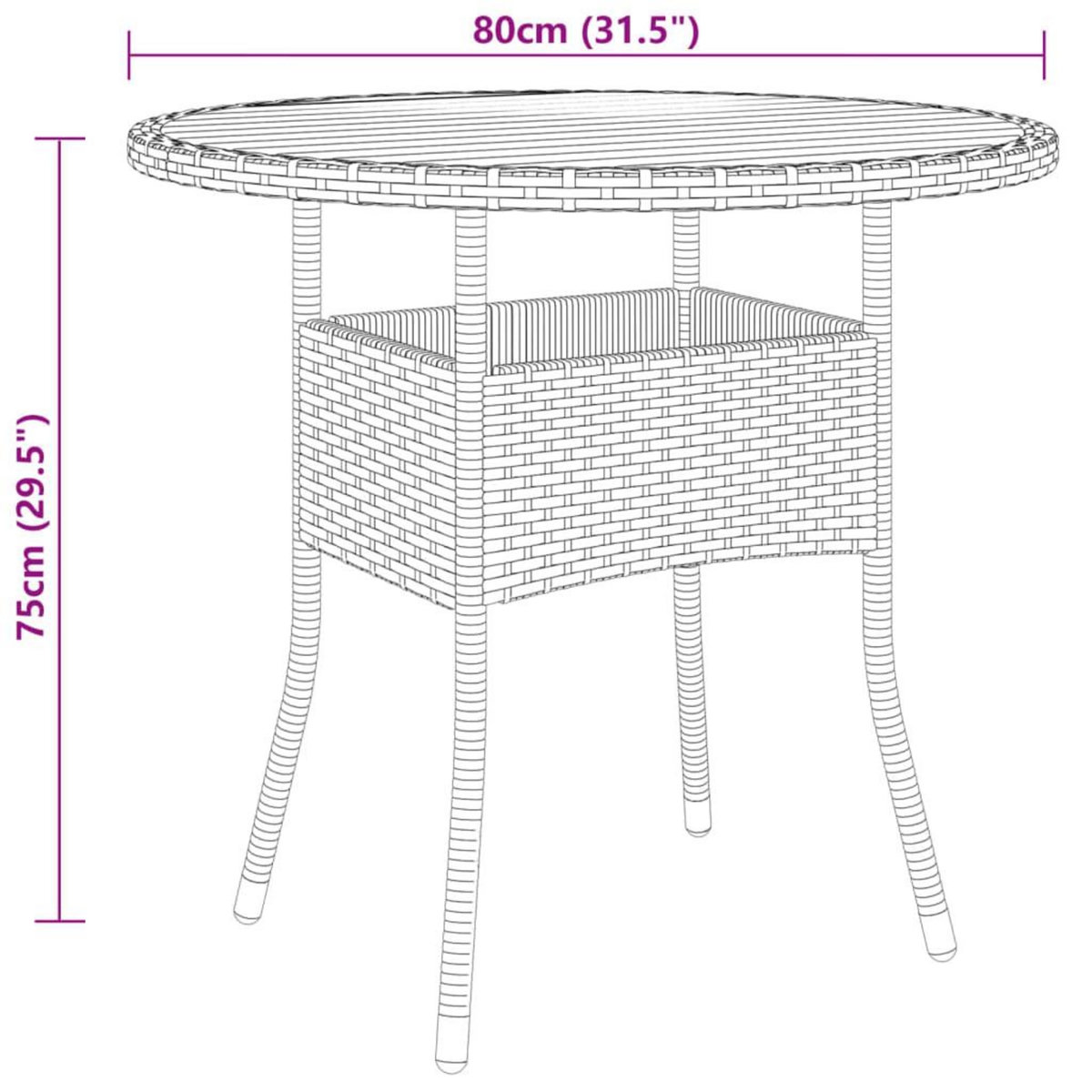 VIDAXL Table de jardin Ø80x75 cm Resine tressee et bois d'acacia Gris