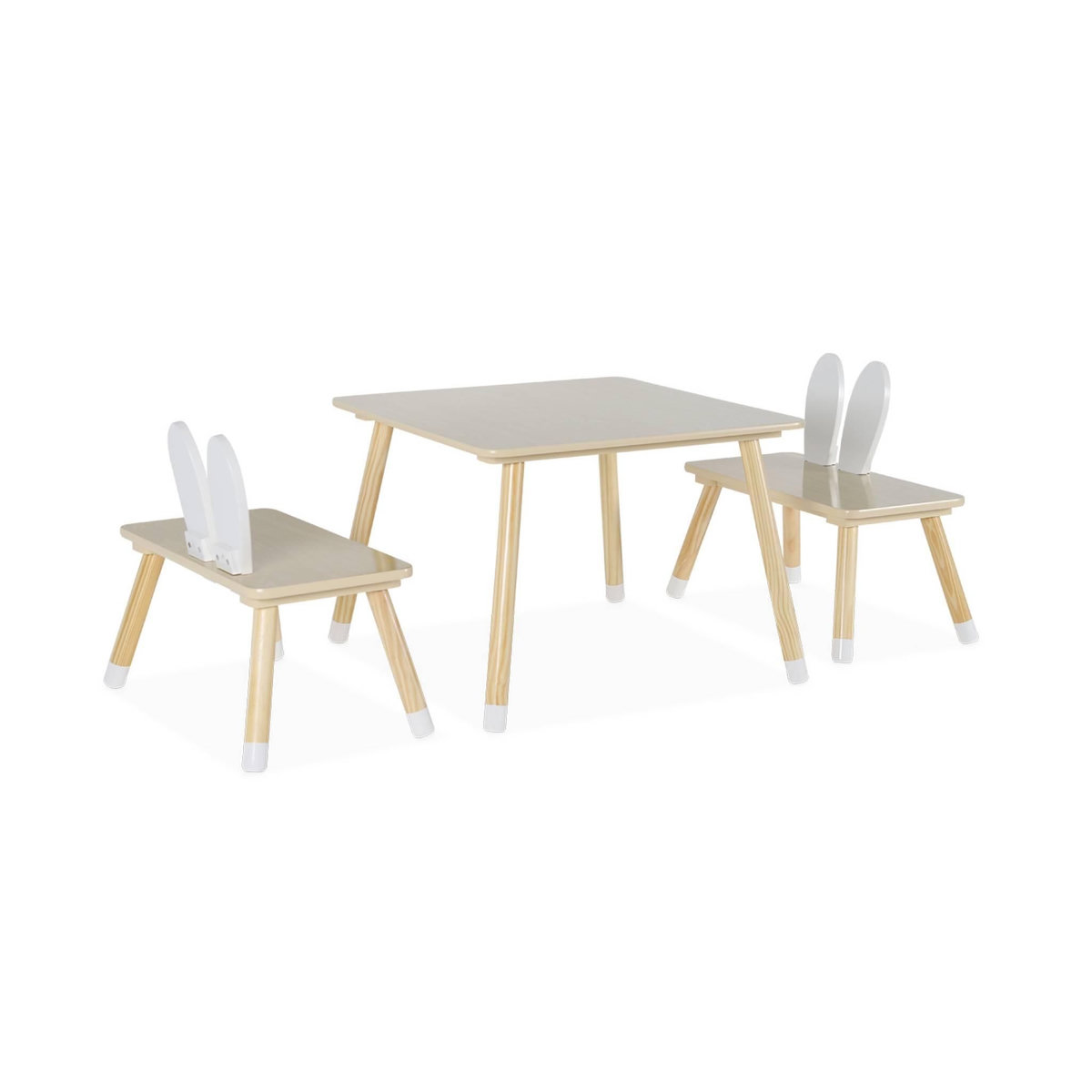 SWEEEK Table enfant + 2 chaises. pieds en pin. couleur blanc et bois