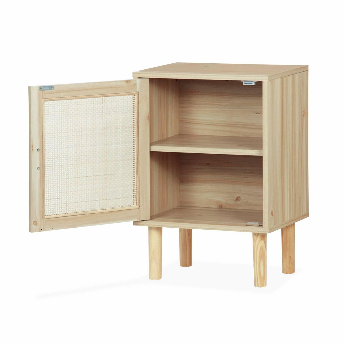 SWEEEK Table de chevet en cannage et décor bois - Camargue - 40x30x58cm - 2 niveaux - 1 porte - pieds droits