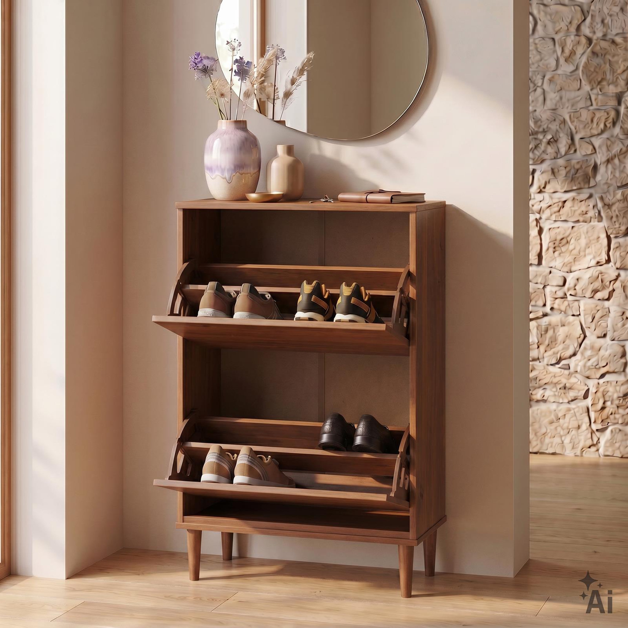 Voir la diapositive 4 : IDIMEX Meuble à chaussures entrée mikka en bois massif