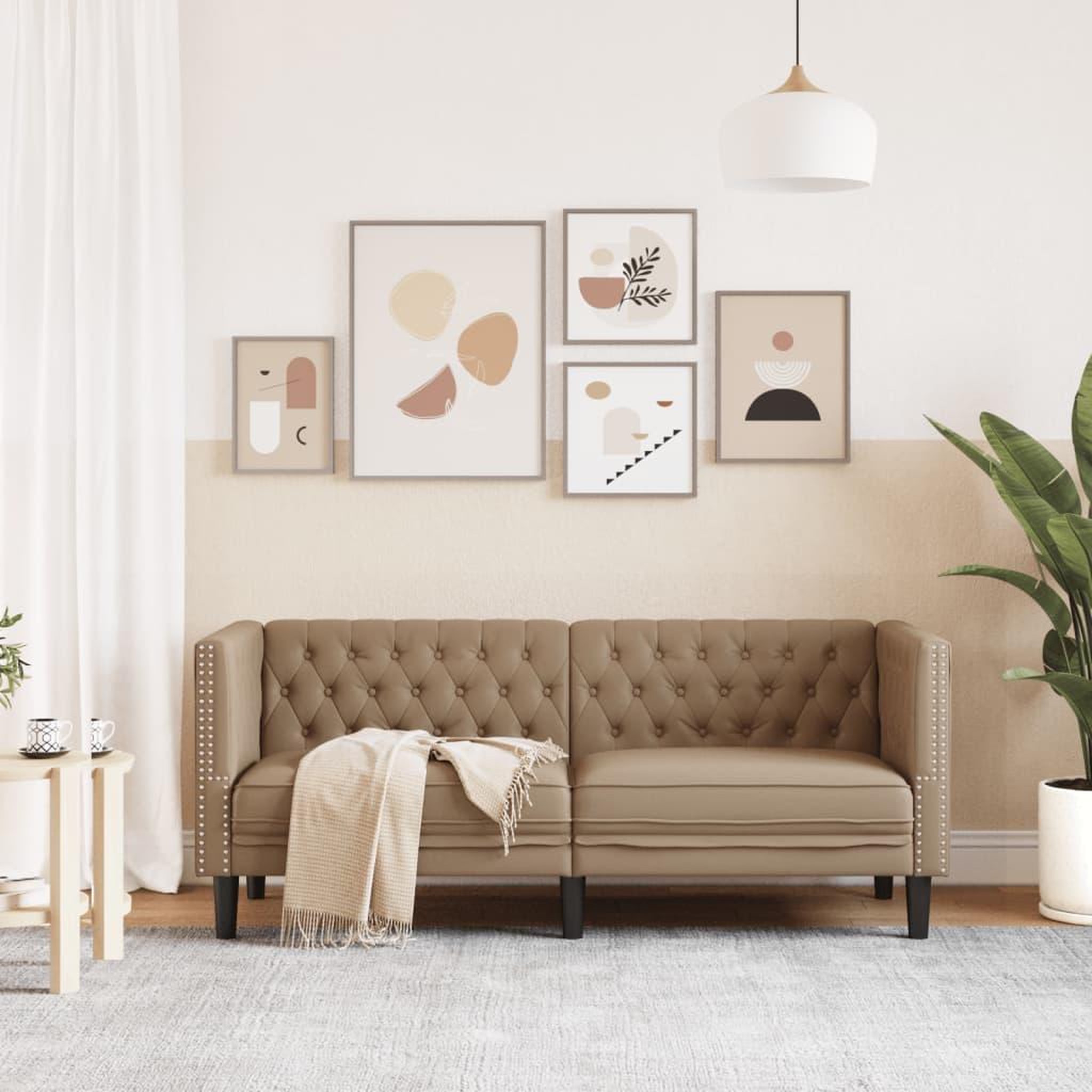 Voir la diapositive 3 : VIDAXL Canape a 2 places Chesterfield cappuccino similicuir
