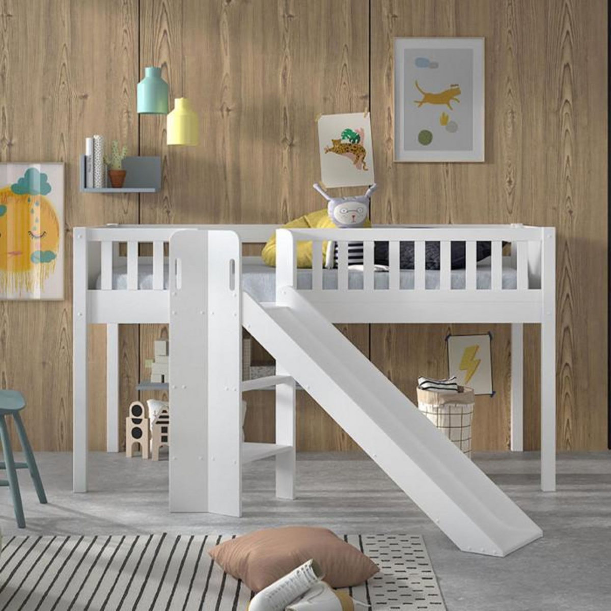 Paris Prix Lit Enfant Toboggan & Tente  Scott Astro  90x200cm Blanc