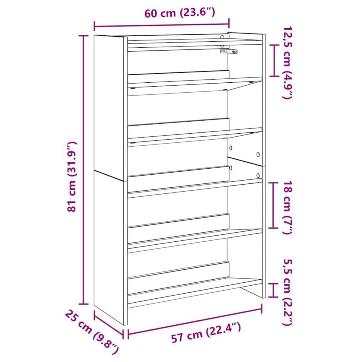 VIDAXL Etagere a chaussures sonoma gris 60x25x100 cm bois ingenierie